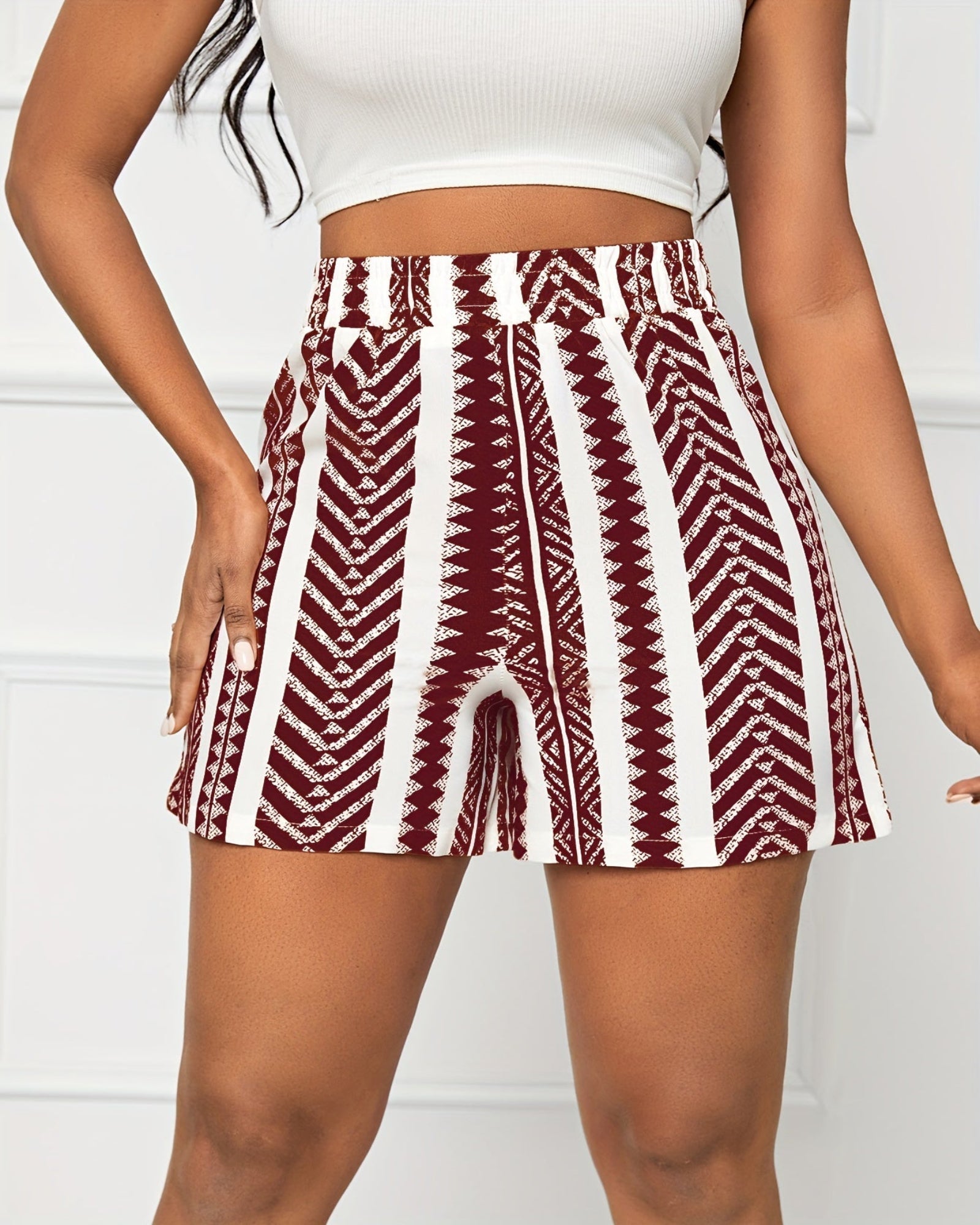 Reina – Boho Chic Elastic Waist Summer Shorts in Stripes - Short - Boho Style