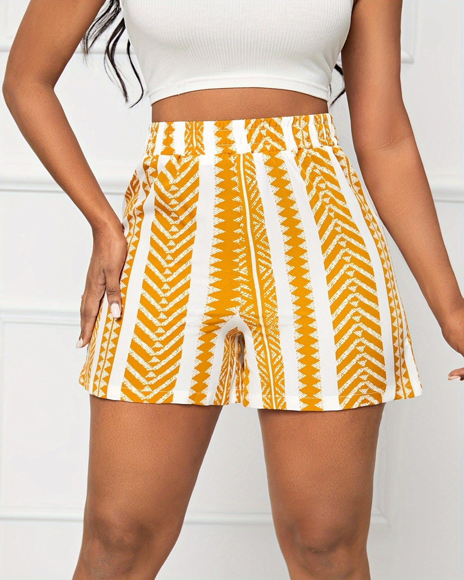 Reina – Boho Chic Elastic Waist Summer Shorts in Stripes - Short - Boho Style