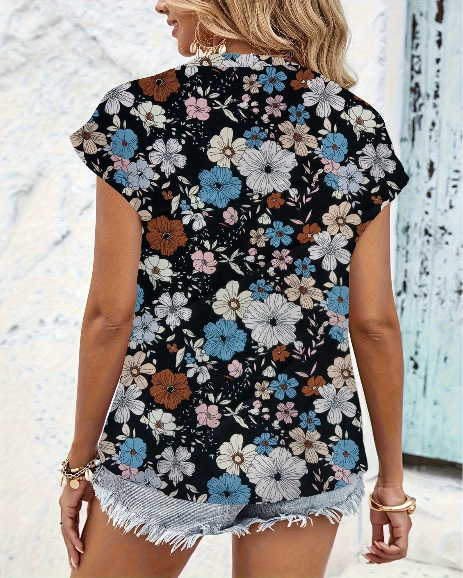 Selah – Relaxed Boho Floral Blouse with Stand Collar - Blouse - Boho Style