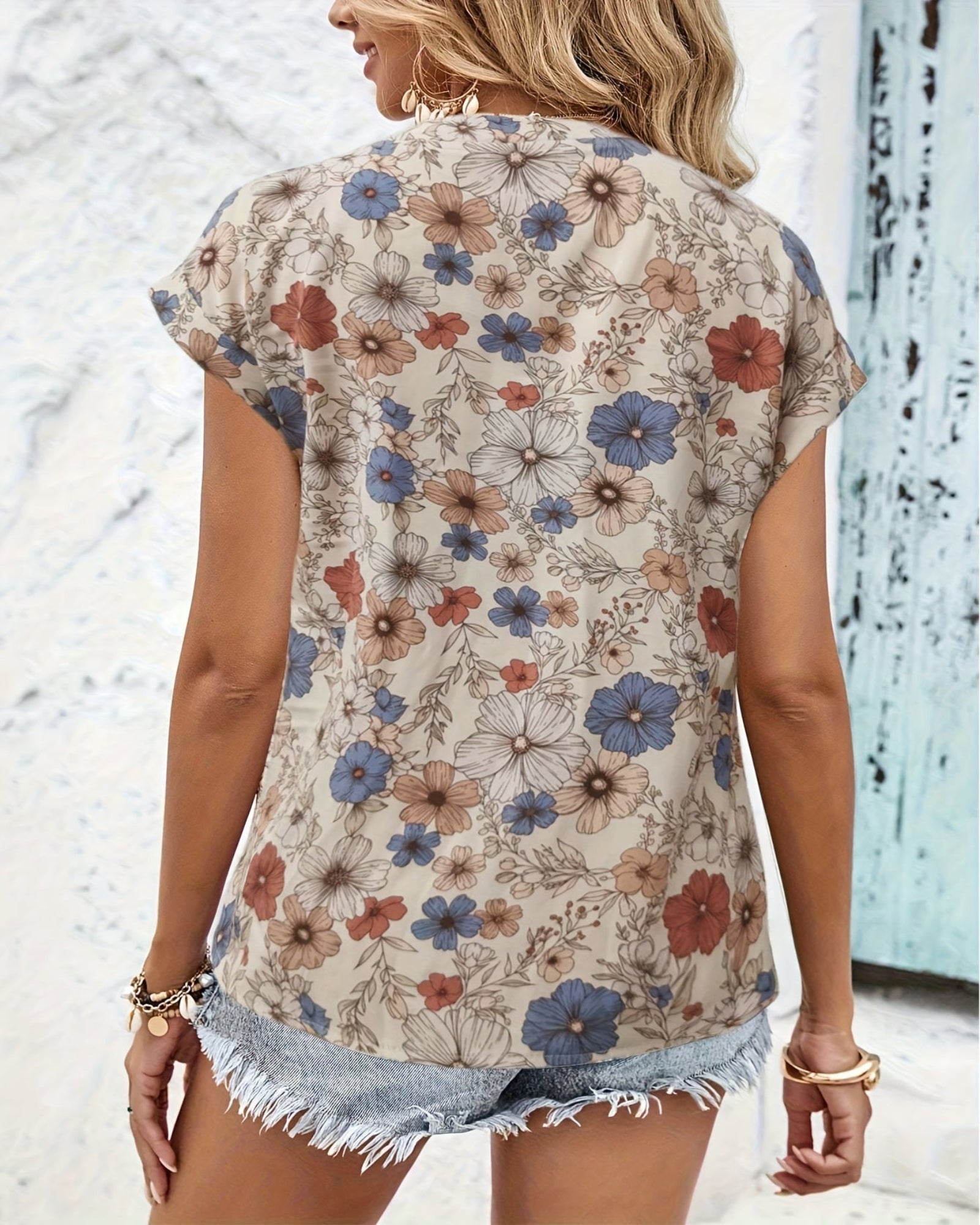 Selah – Relaxed Boho Floral Blouse with Stand Collar - Blouse - Boho Style