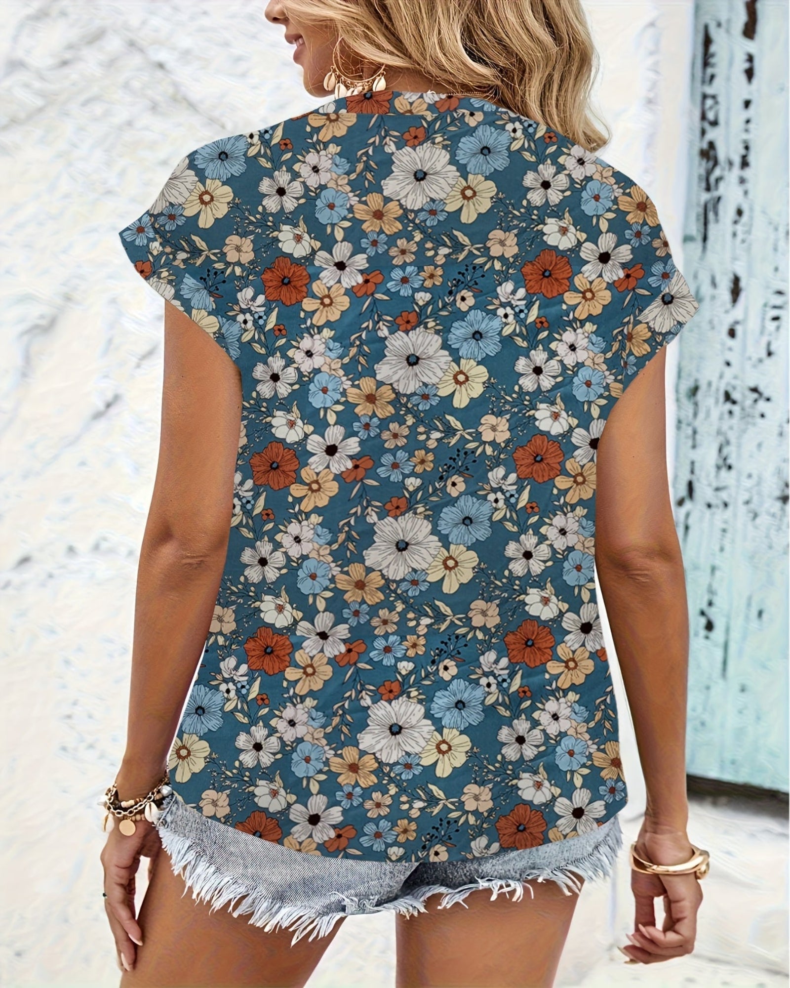 Selah – Relaxed Boho Floral Blouse with Stand Collar - Blouse - Boho Style