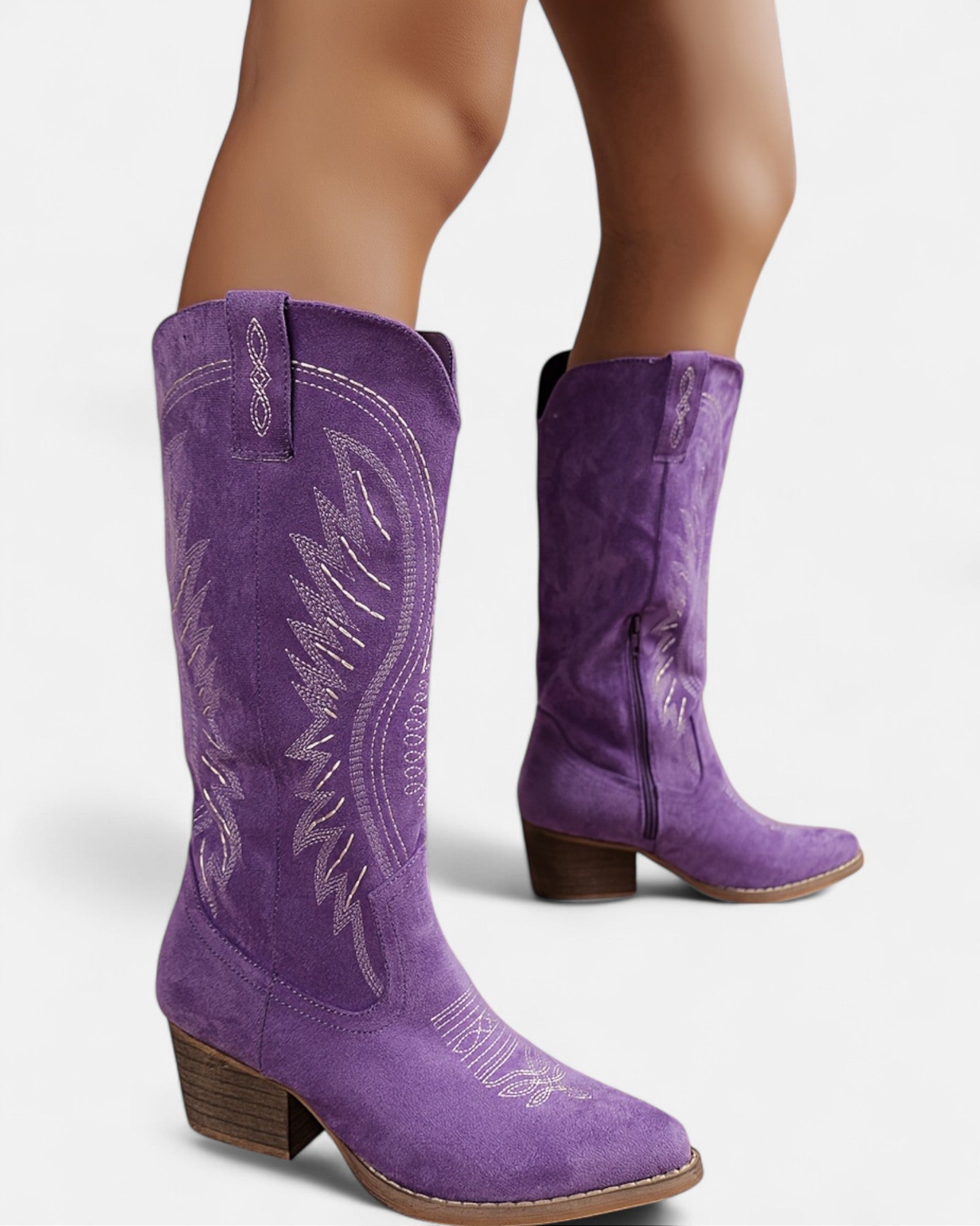 Sheila – Boho Embroidered Cowboy Boots with Chunky Heel - Boho Style - Black - 2.5 -