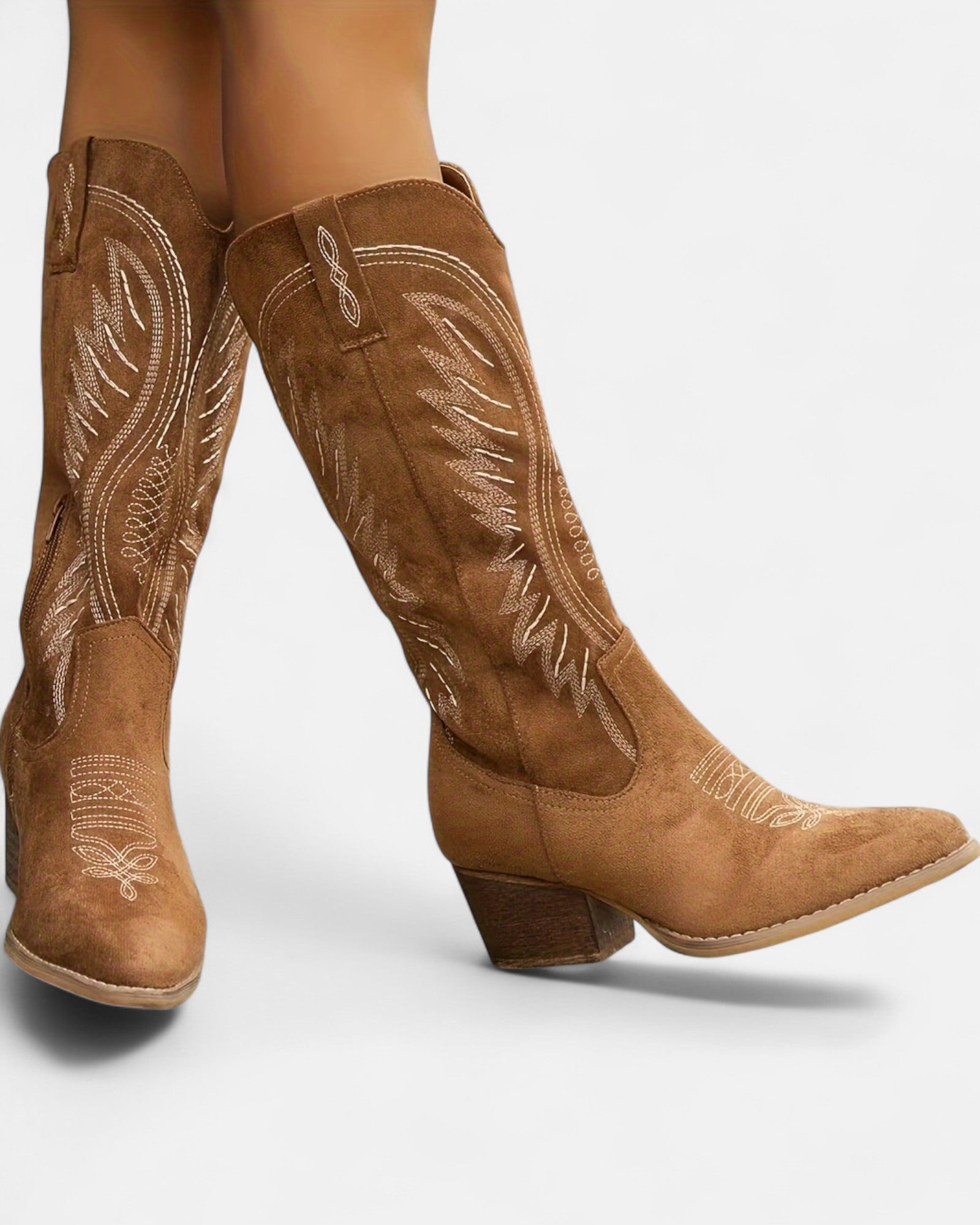 Sheila – Boho Embroidered Cowboy Boots with Chunky Heel - Boho Style - Black - 2.5 -