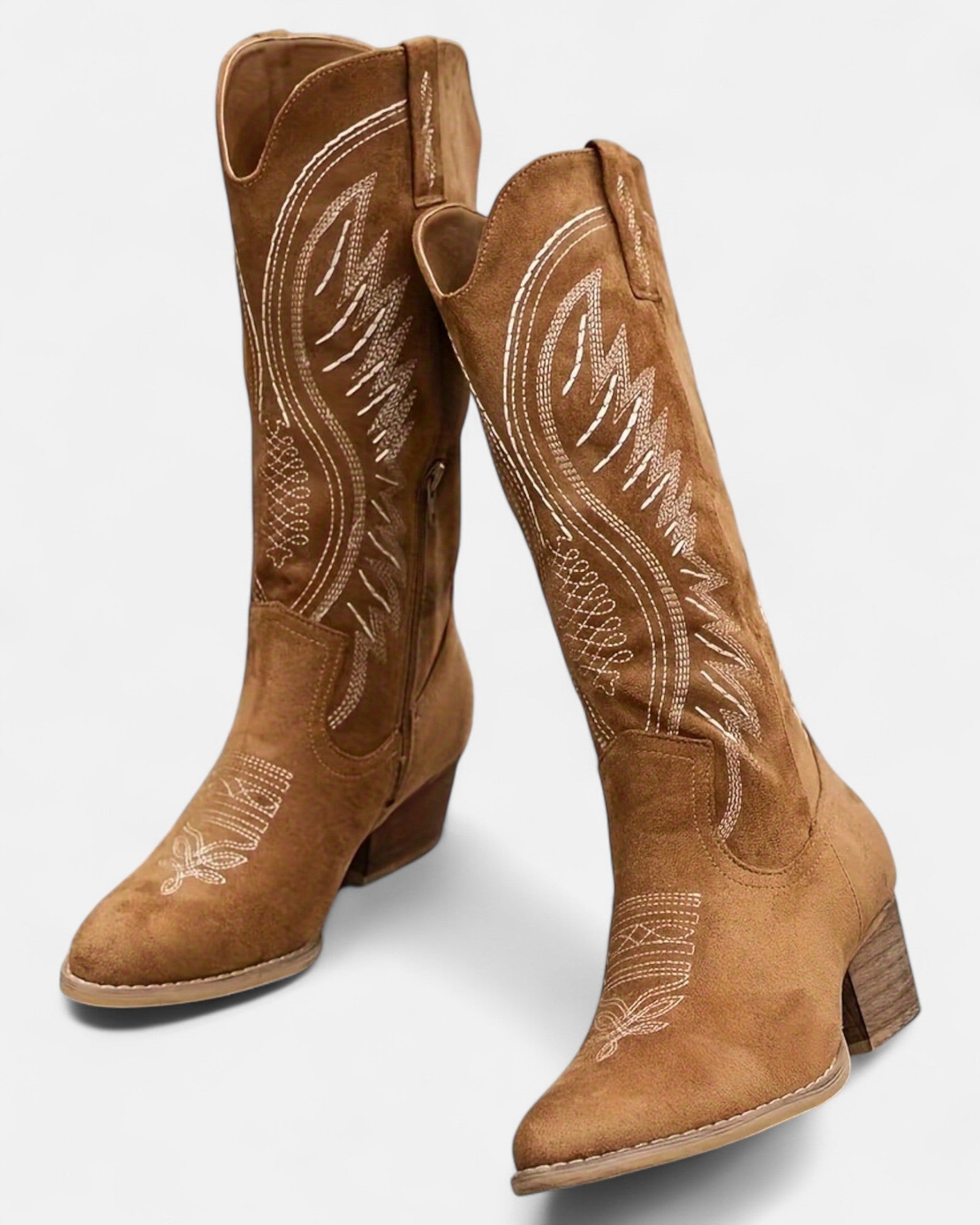 Sheila – Boho Embroidered Cowboy Boots with Chunky Heel - Boho Style - Black - 2.5 -