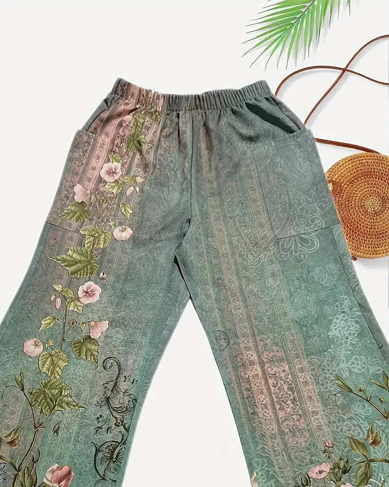 Sophie – Boho Floral Wide - Leg Trousers with Slant Pockets - Trouser - Boho Style