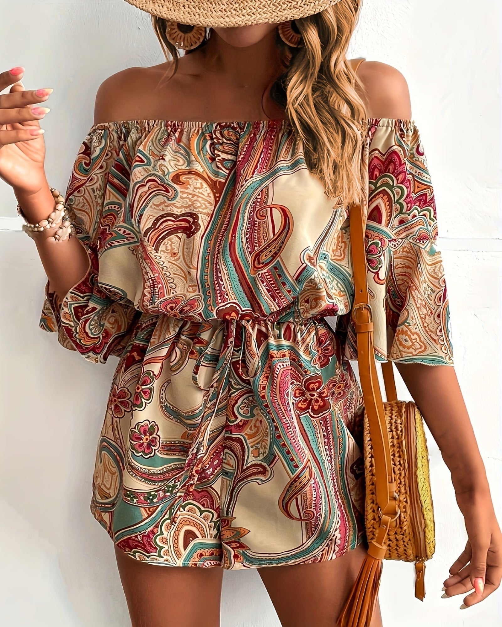 Tahlia – Bohemian Off - the - Shoulder Jumpsuit - Jumpsuit - Boho Style