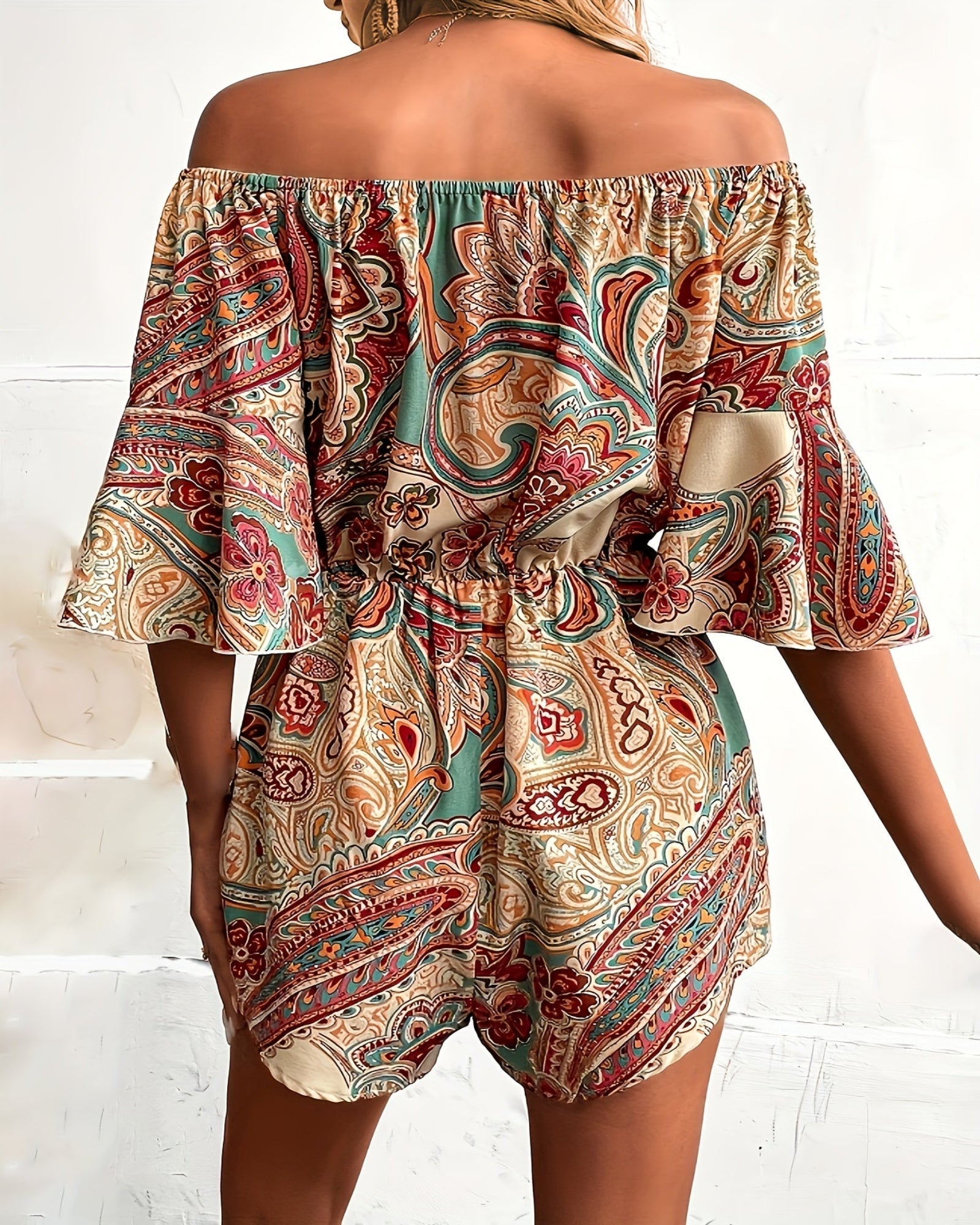 Tahlia – Bohemian Off - the - Shoulder Jumpsuit - Jumpsuit - Boho Style