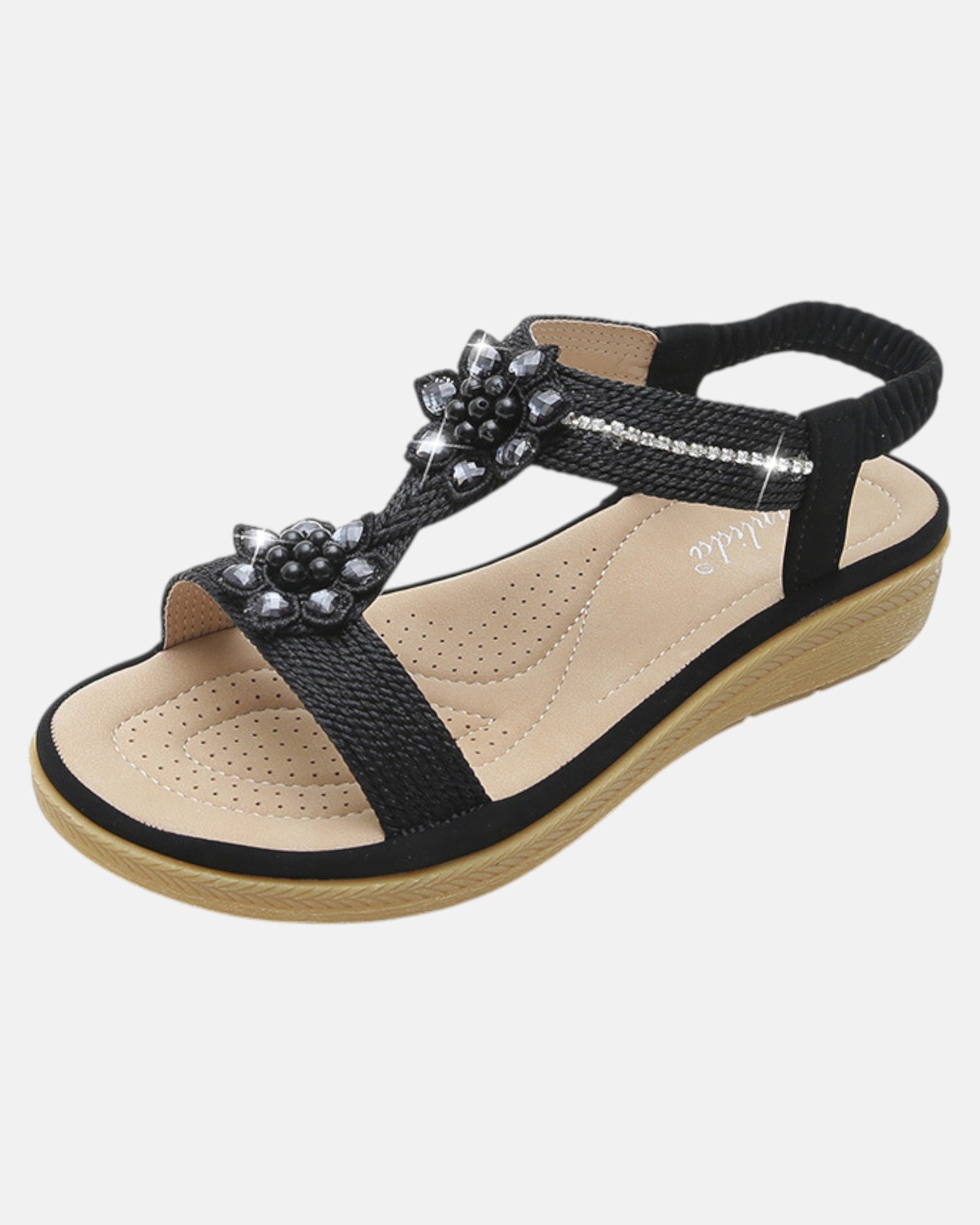 Taliah – Boho Rhinestone Flower Flat Sandals - Sandals - Boho Style