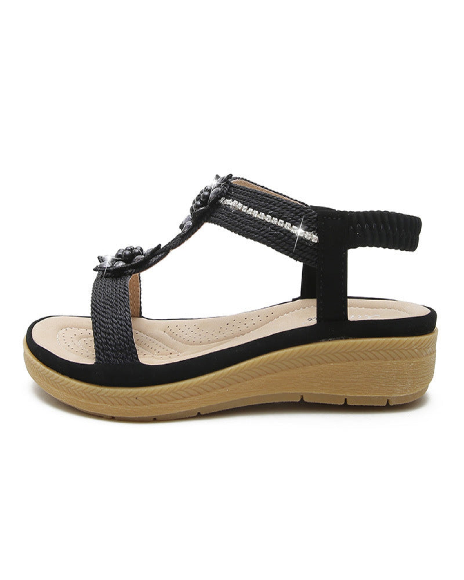 Taliah – Boho Rhinestone Flower Flat Sandals - Sandals - Boho Style