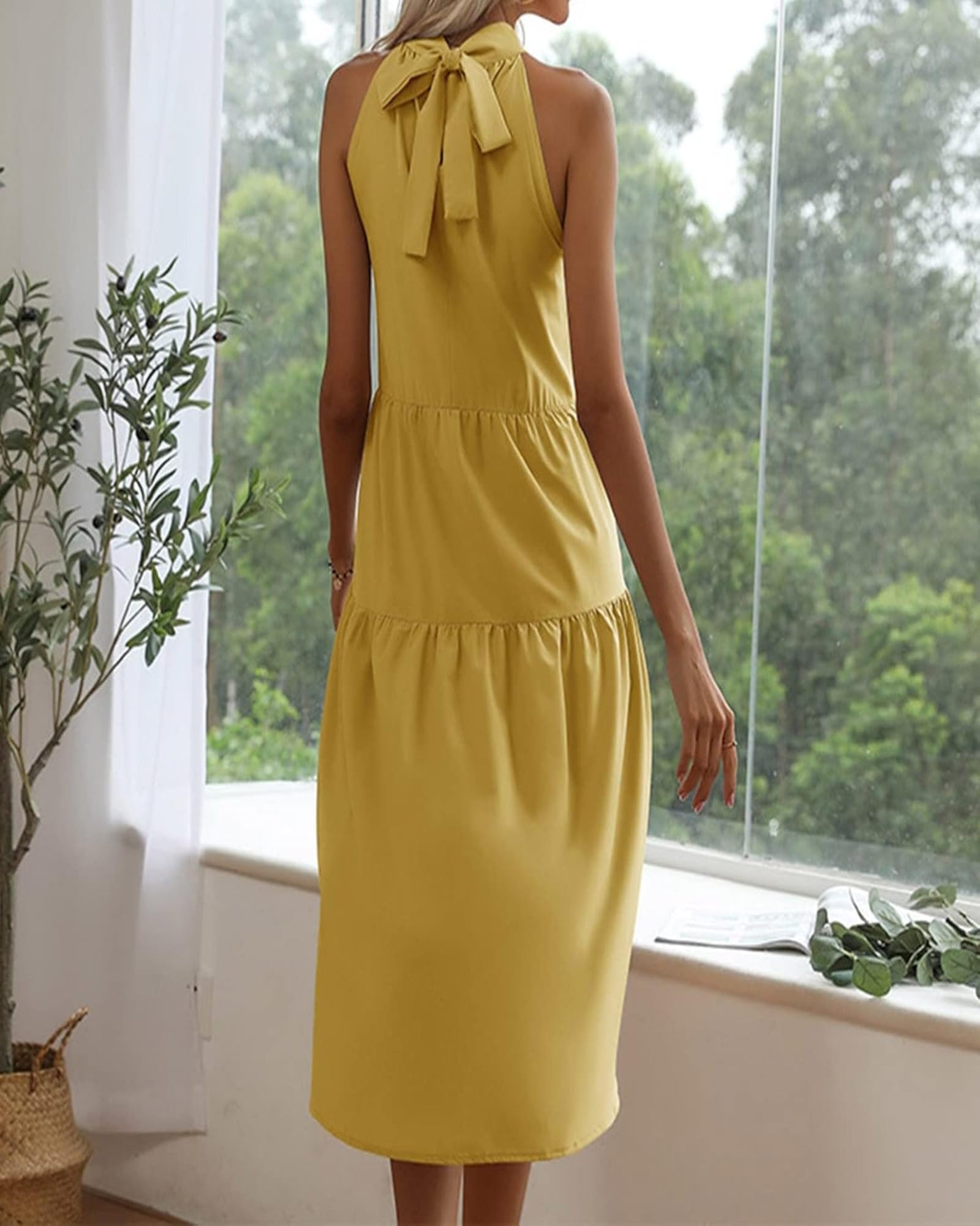 Thaliaa – Effortless Boho Cotton Midi Halter Dress - Dress - Boho Style