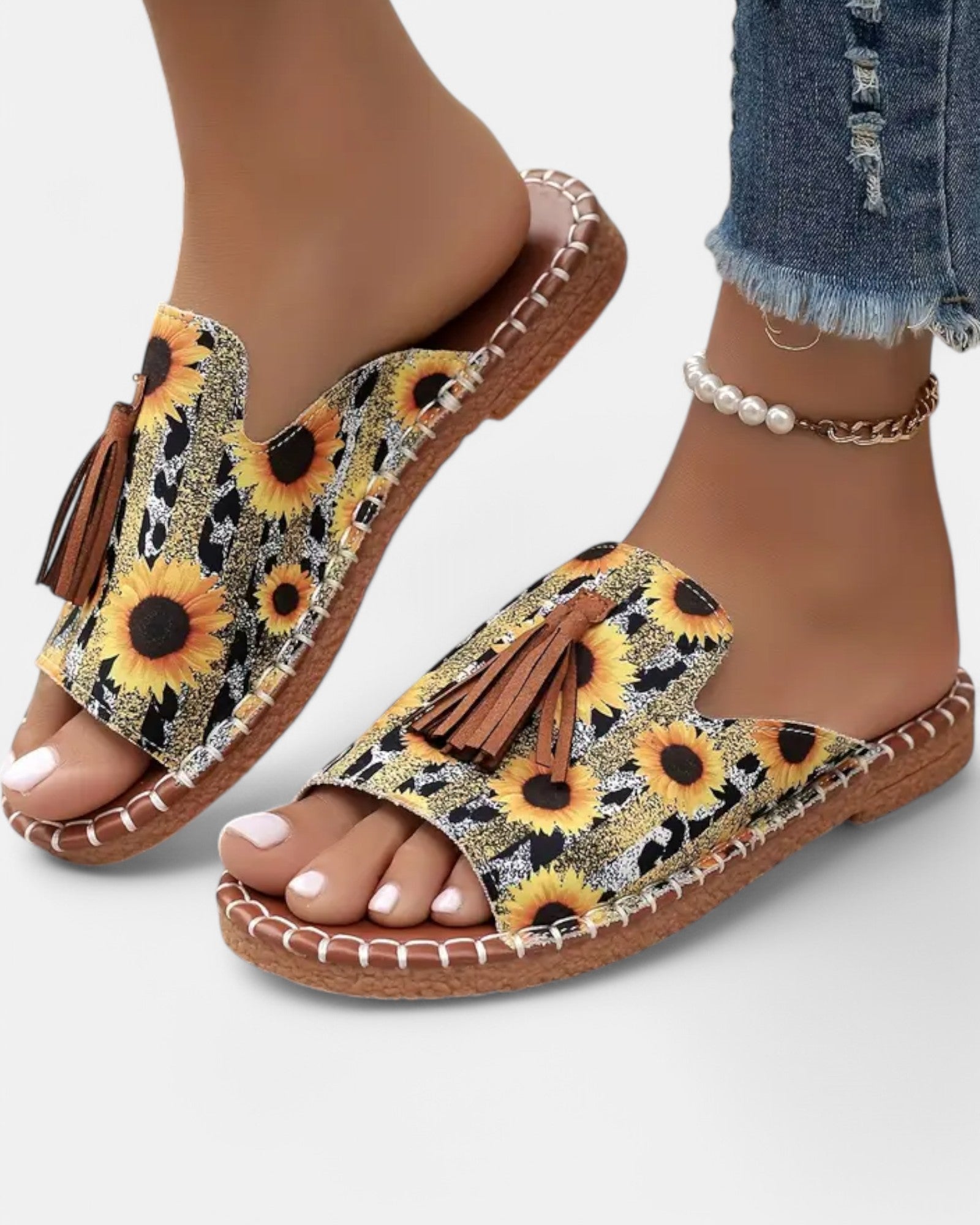 Thea – Boho Tassel Slide Sandals with Colorful Design - Sandals - Boho Style
