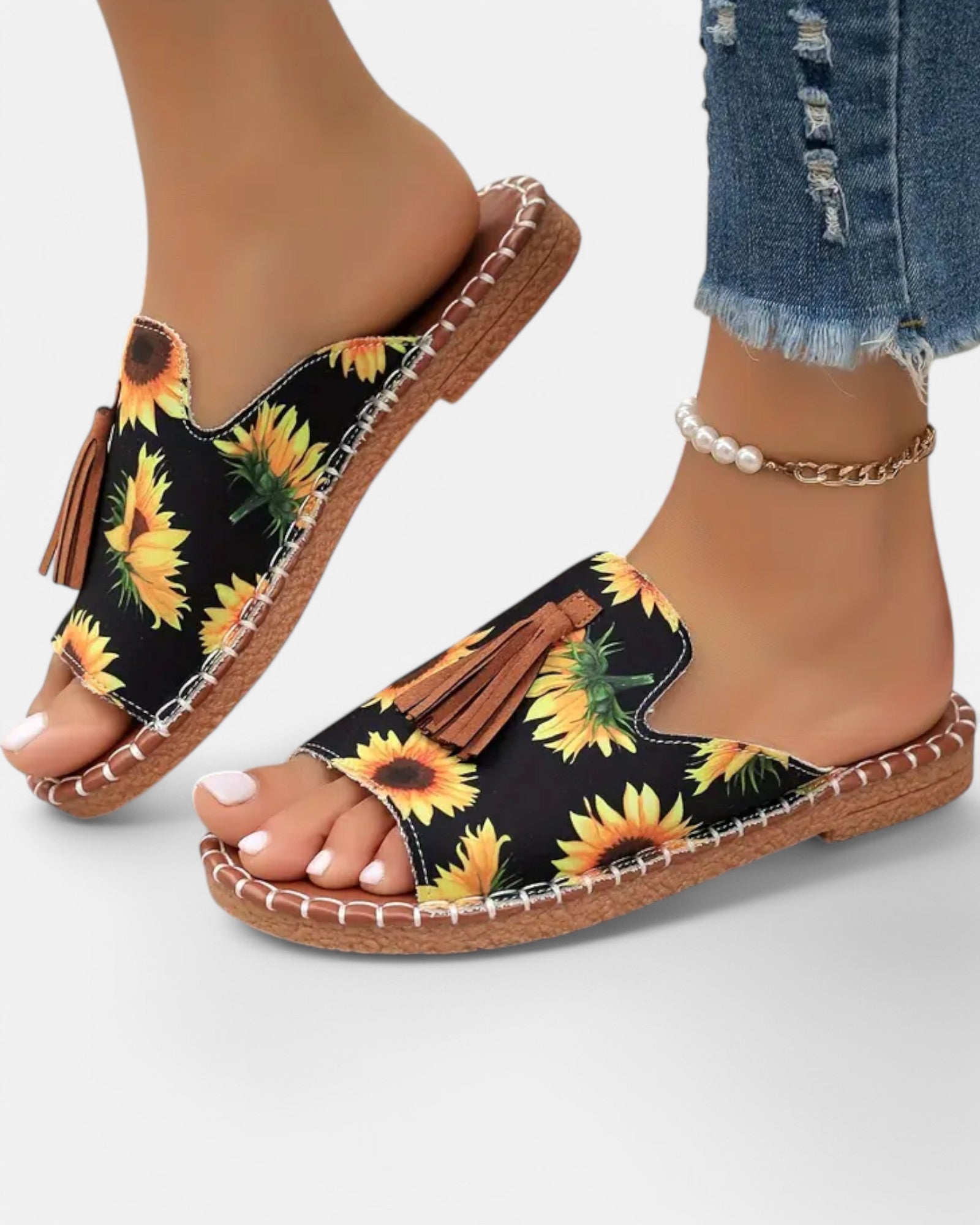 Thea – Boho Tassel Slide Sandals with Colorful Design - Sandals - Boho Style