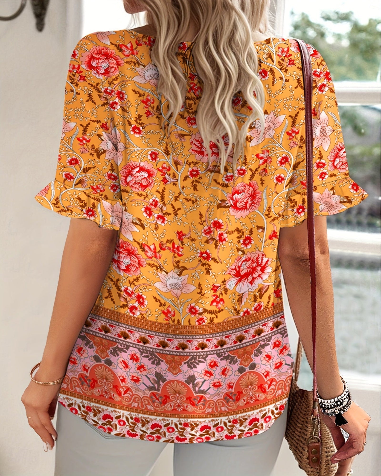 Thea – Plus Size Boho V - Neck Blouse with Lantern Sleeves - Blouse - Boho Style