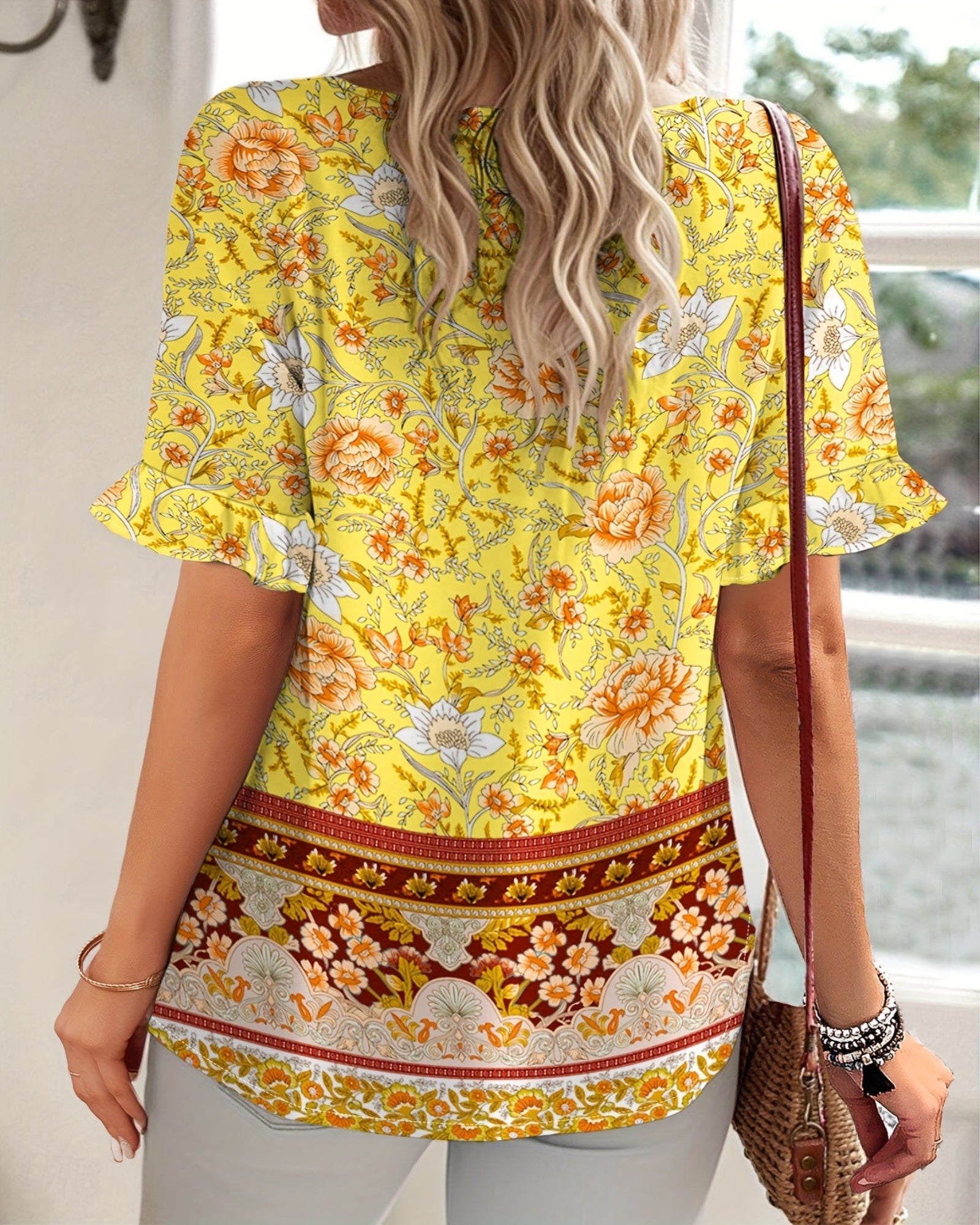 Thea – Plus Size Boho V - Neck Blouse with Lantern Sleeves - Blouse - Boho Style