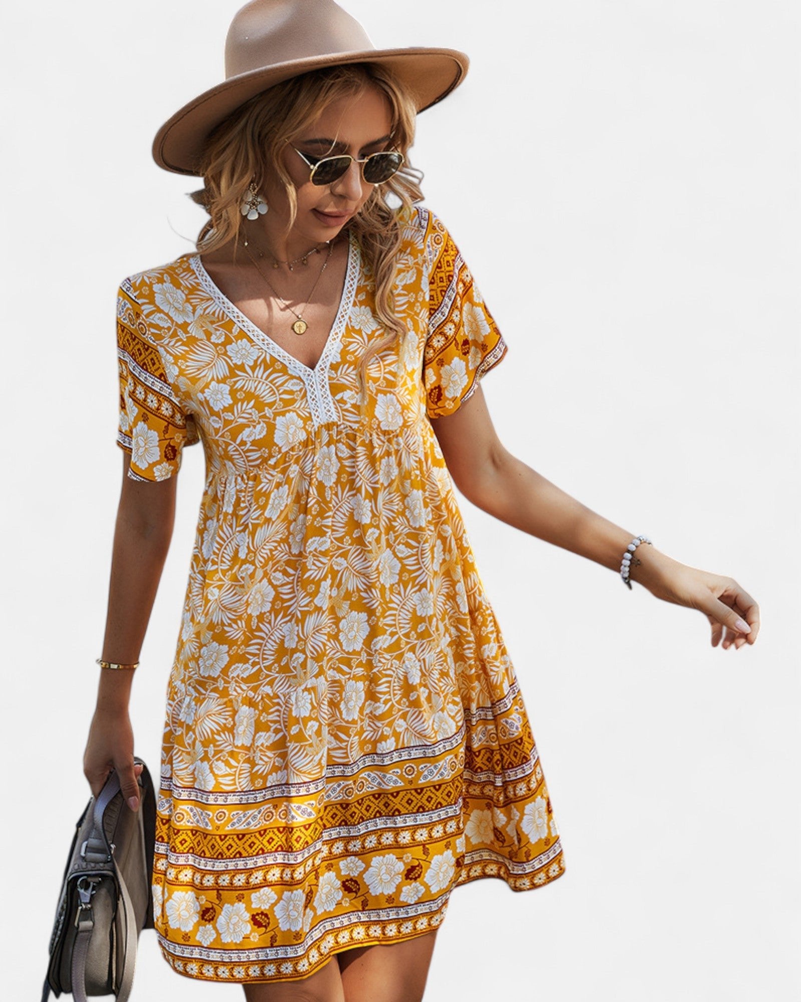 Tinsley – Relaxed Fit Boho Floral V Neck Dress - Dress - Boho Style