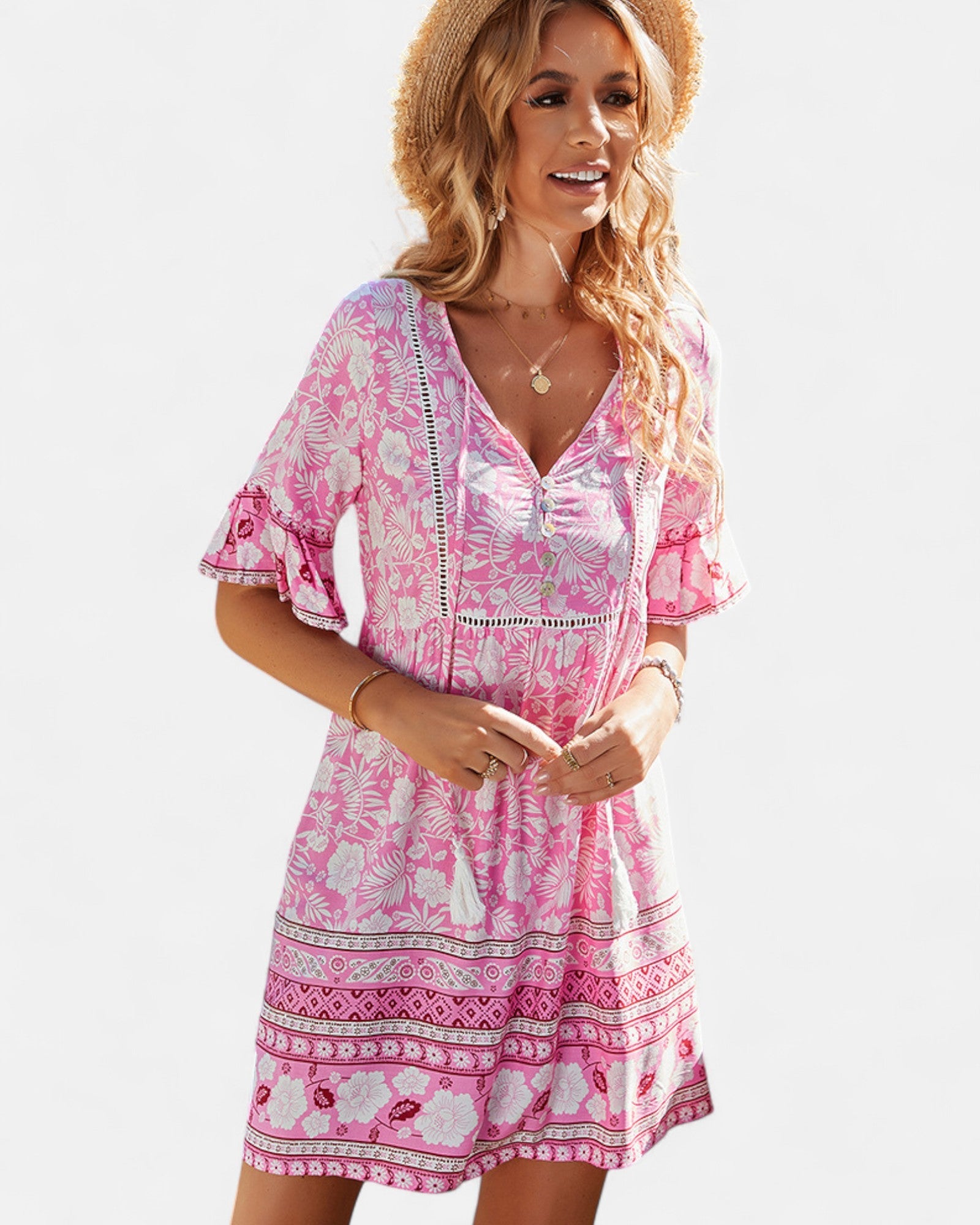 Tinsley – Relaxed Fit Boho Floral V Neck Dress - Dress - Boho Style