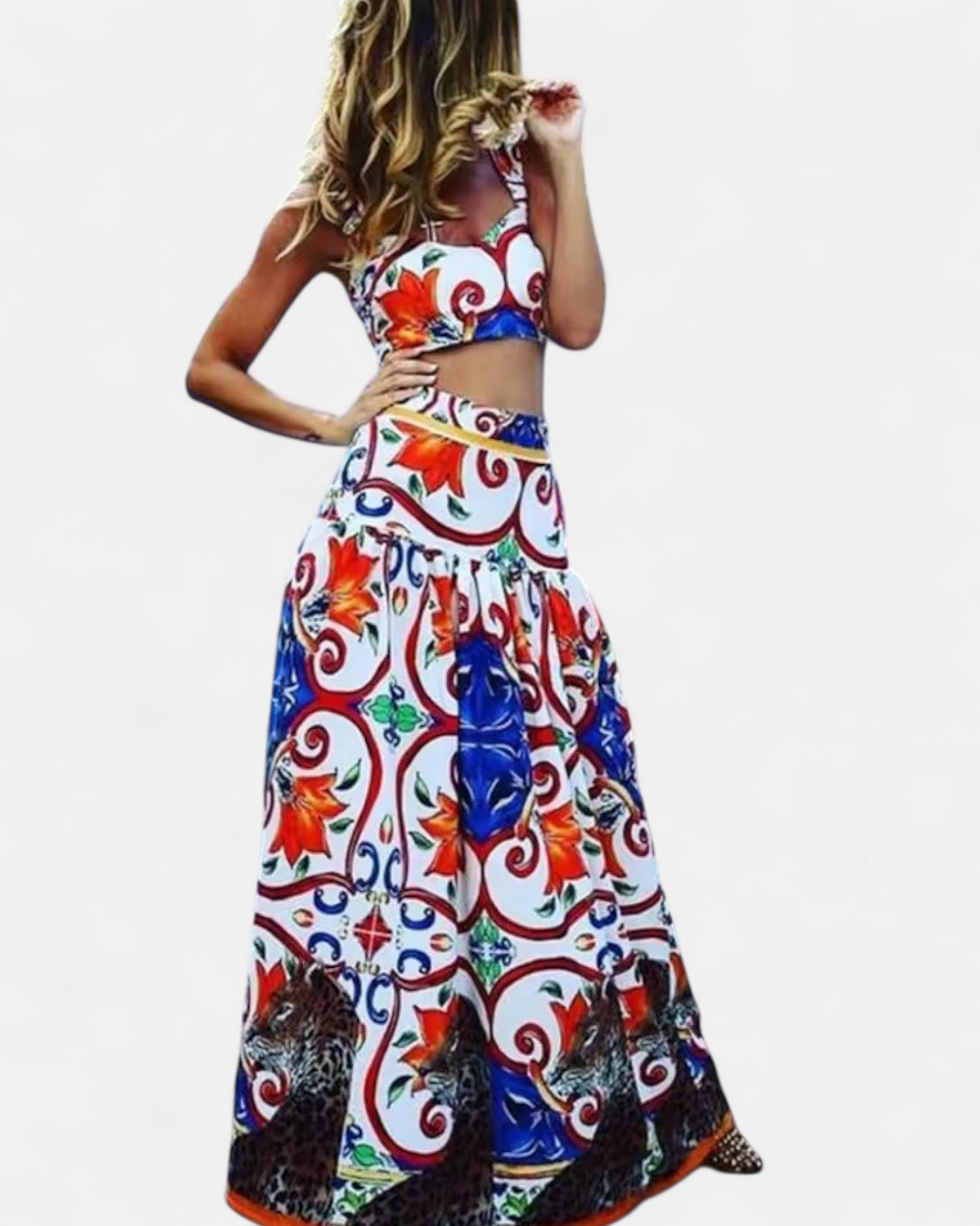 Vienna– Boho Floral A - Line Skirt & Crop Top Set - Outfit Sets - Boho Style
