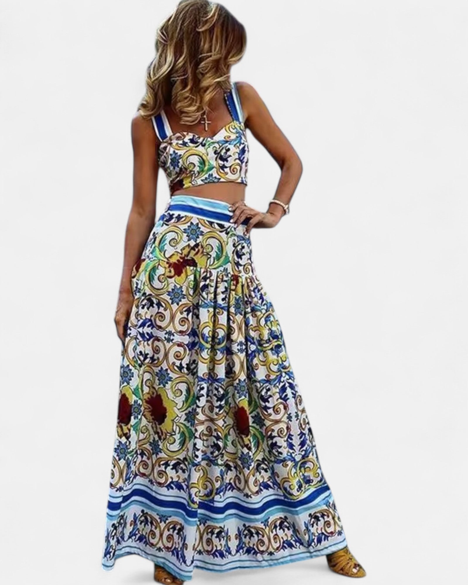 Vienna– Boho Floral A - Line Skirt & Crop Top Set - Outfit Sets - Boho Style