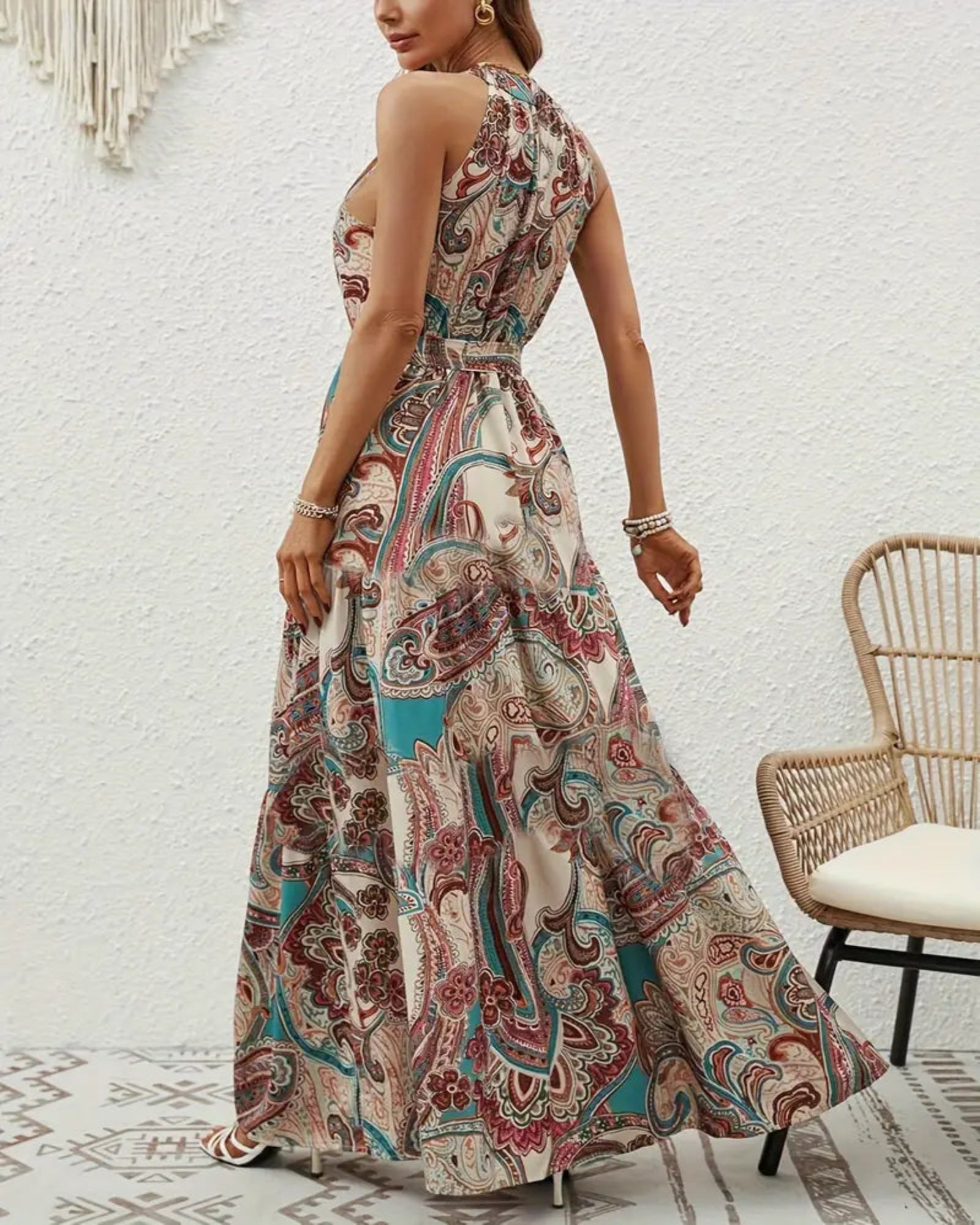 Willow – Floral Print Bohemian Lace - Up Maxi Dress - Dress - Boho Style