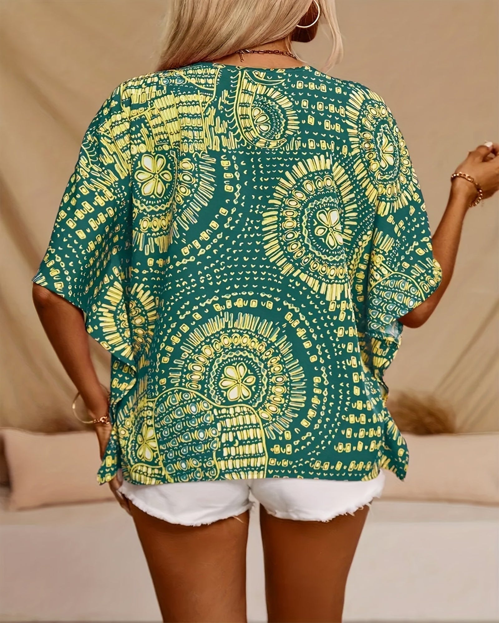 Zadie– Oversized Cotton V - Neck Boho Blouse for Curves - Blouse - Boho Style