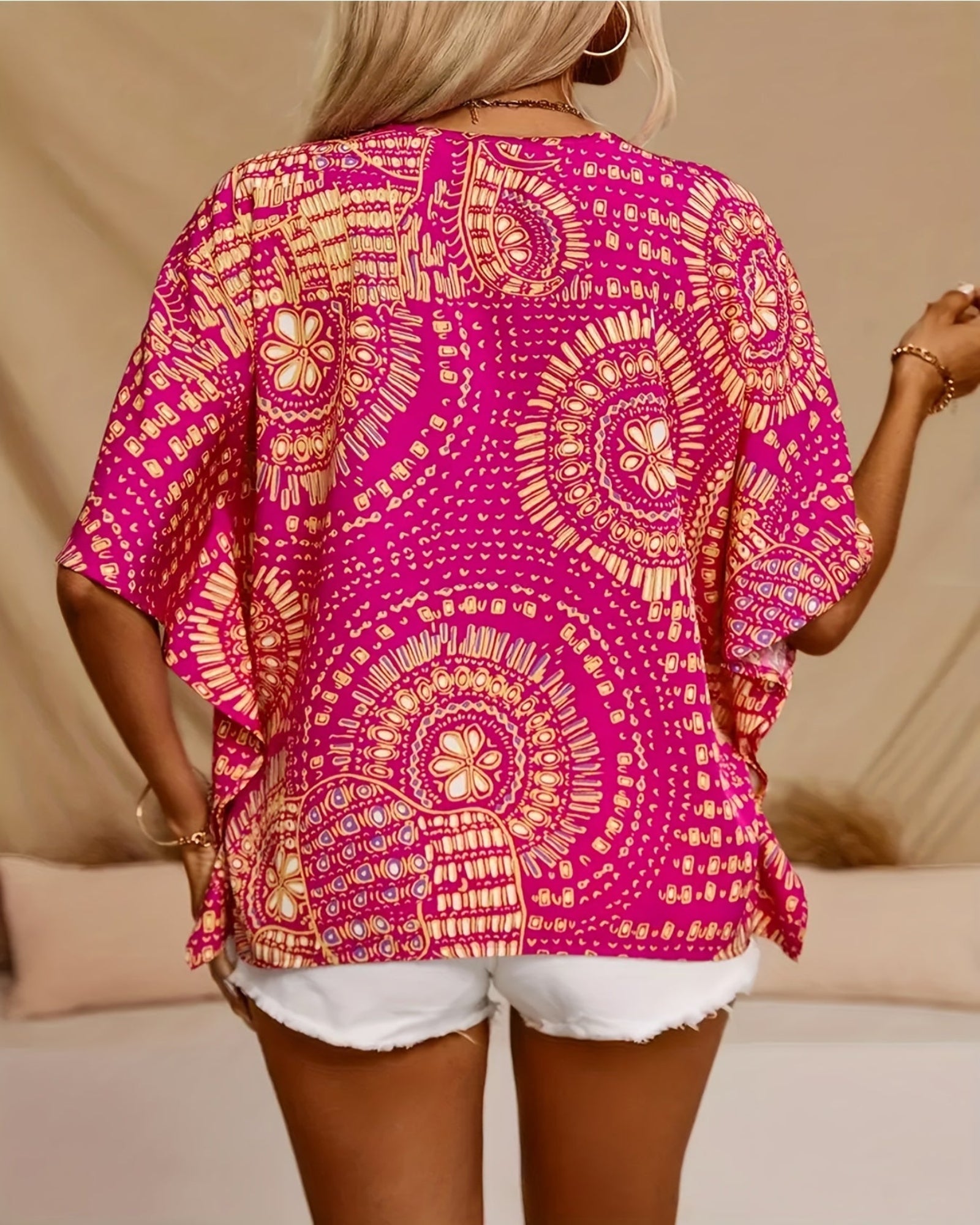 Zadie– Oversized Cotton V - Neck Boho Blouse for Curves - Blouse - Boho Style