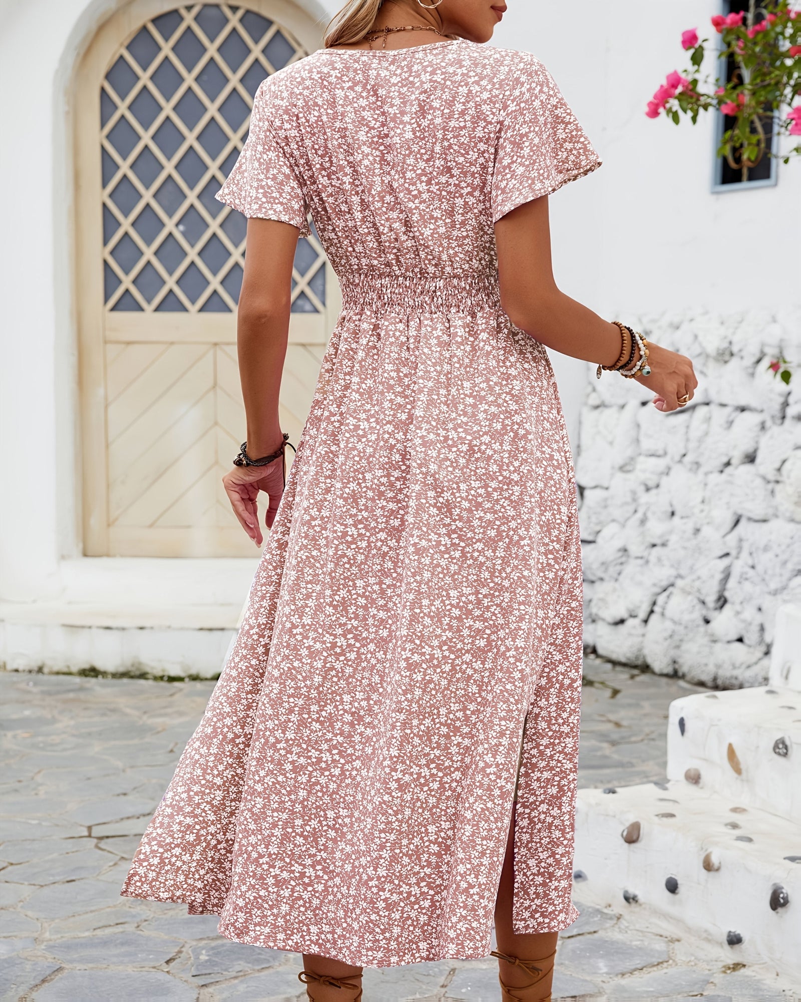 Zaria– Bohemian Floral V - Neck Maxi Dress with Slit - Dress - Boho Style