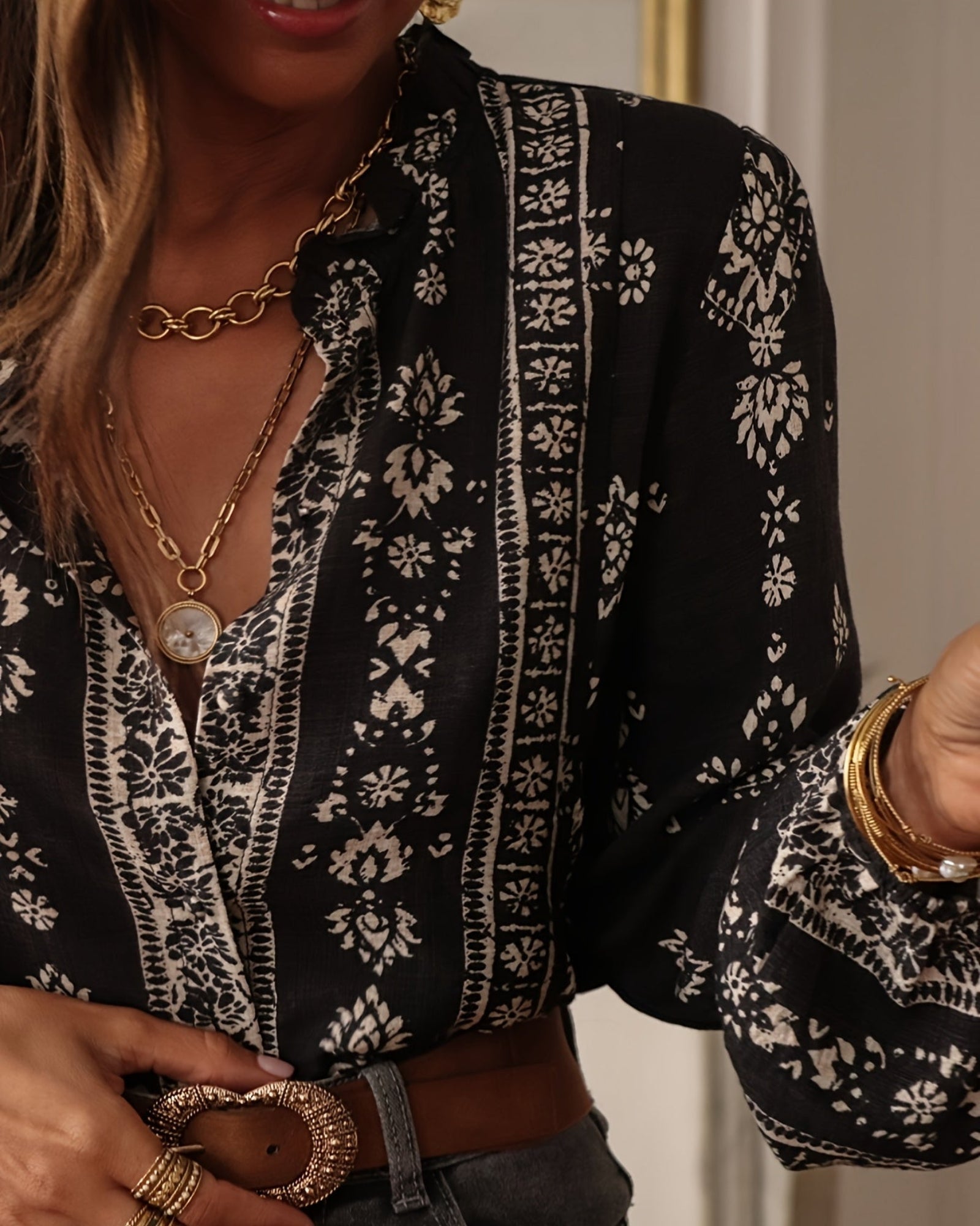 Zuleika – Bohemian Floral Blouse with Lantern Sleeves - Blouses - Boho Style