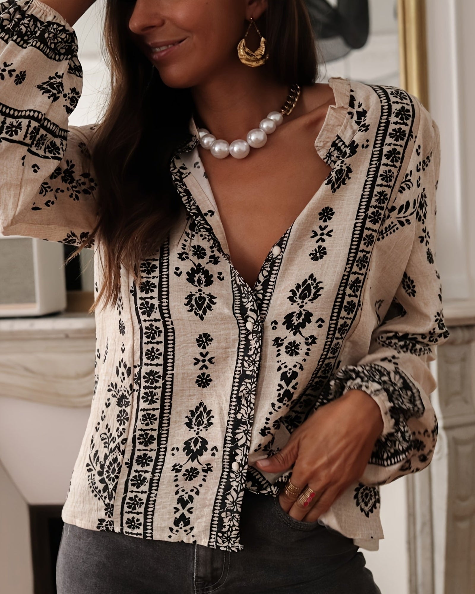 Zuleika – Bohemian Floral Blouse with Lantern Sleeves - Blouses - Boho Style