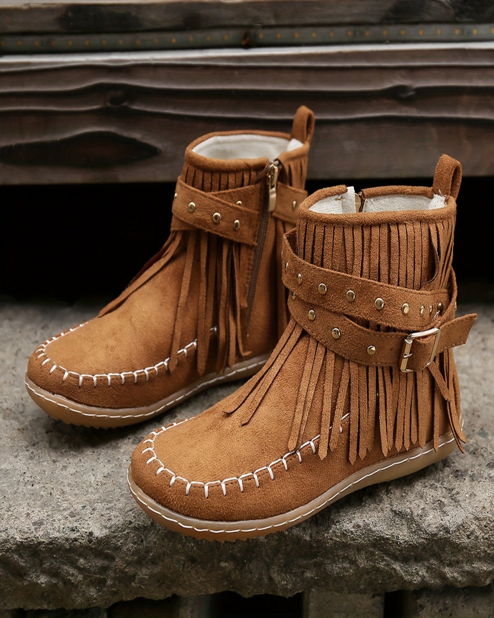 Zuleika – Chic Boho Flannel Tassel Ankle Boots - Boots - Boho Style
