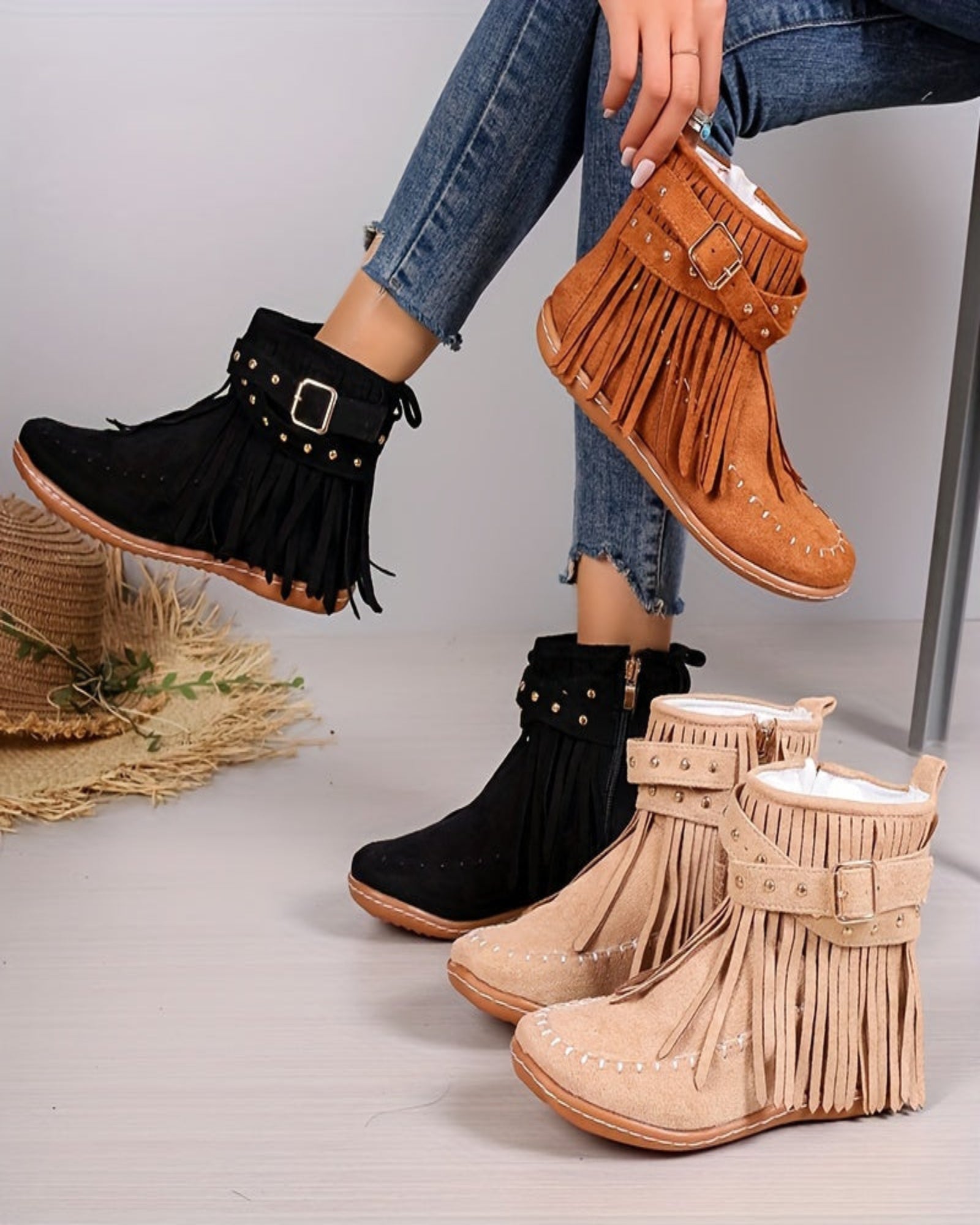 Zuleika – Chic Boho Flannel Tassel Ankle Boots - Boots - Boho Style