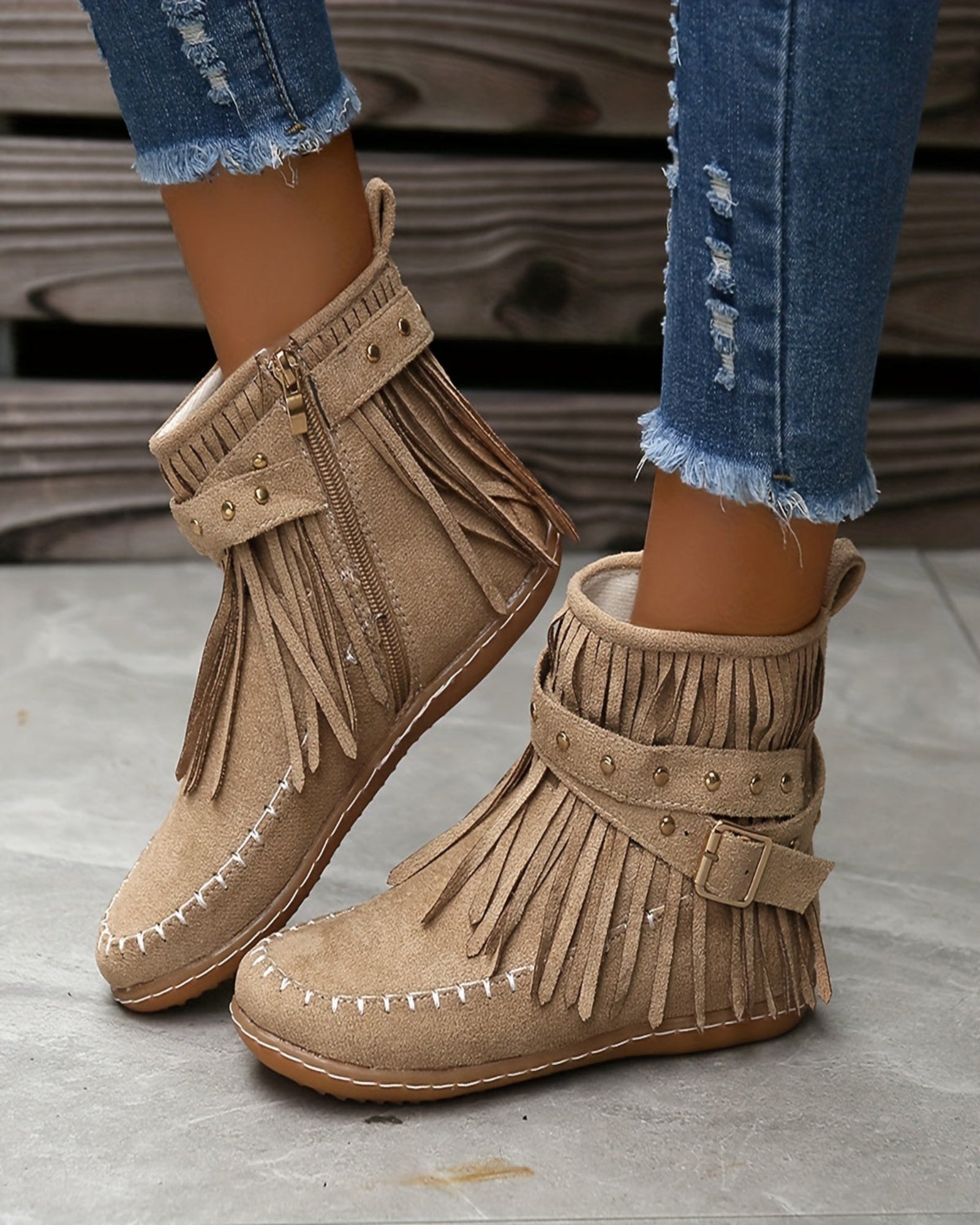 Zuleika – Chic Boho Flannel Tassel Ankle Boots - Boots - Boho Style