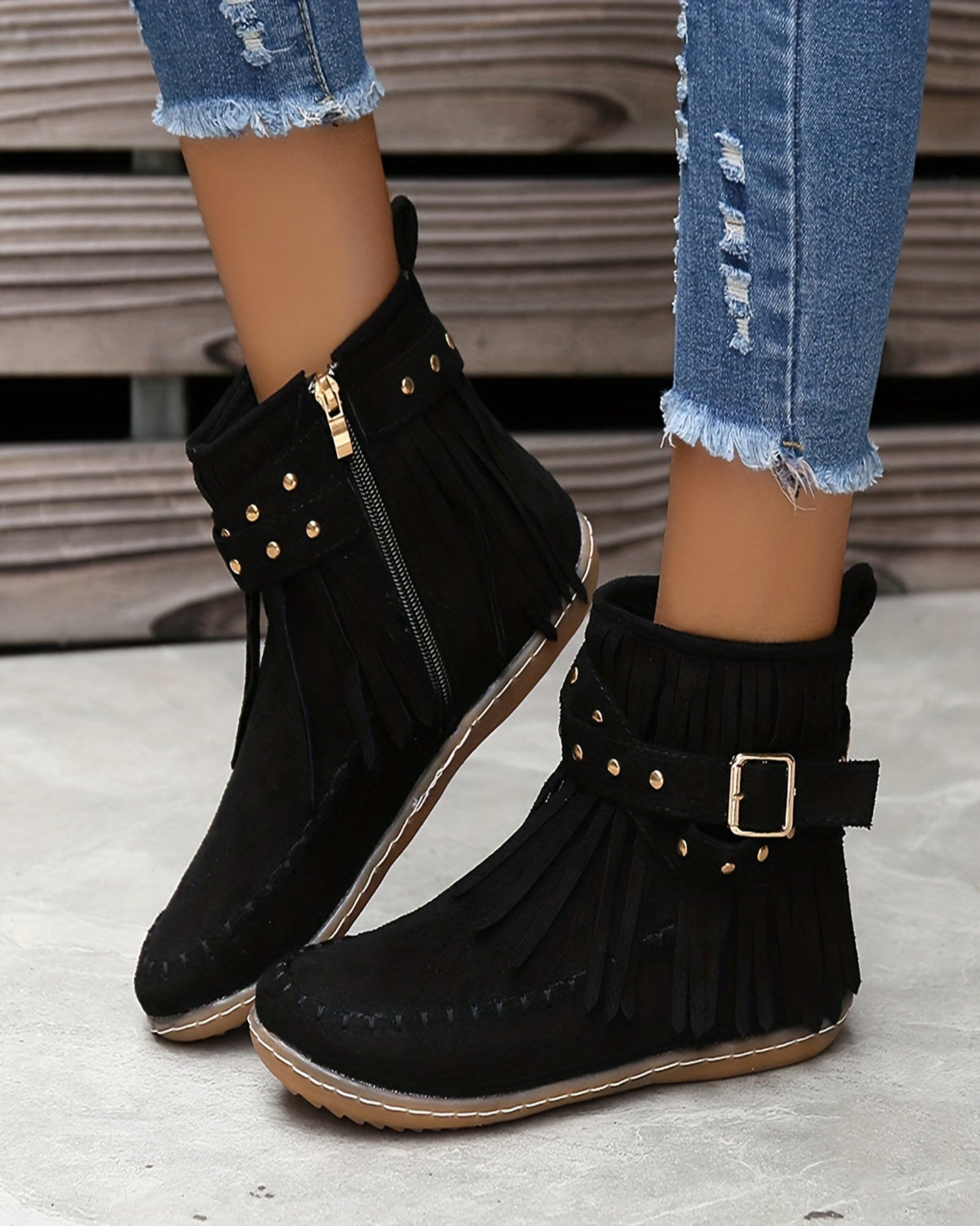 Zuleika – Chic Boho Flannel Tassel Ankle Boots - Boots - Boho Style