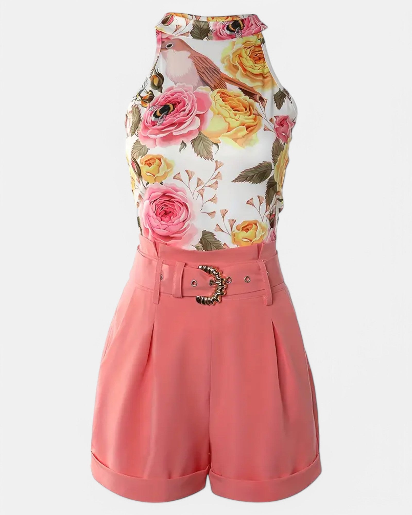 Amelia – Boho Floral Tank & Belted Shorts Set