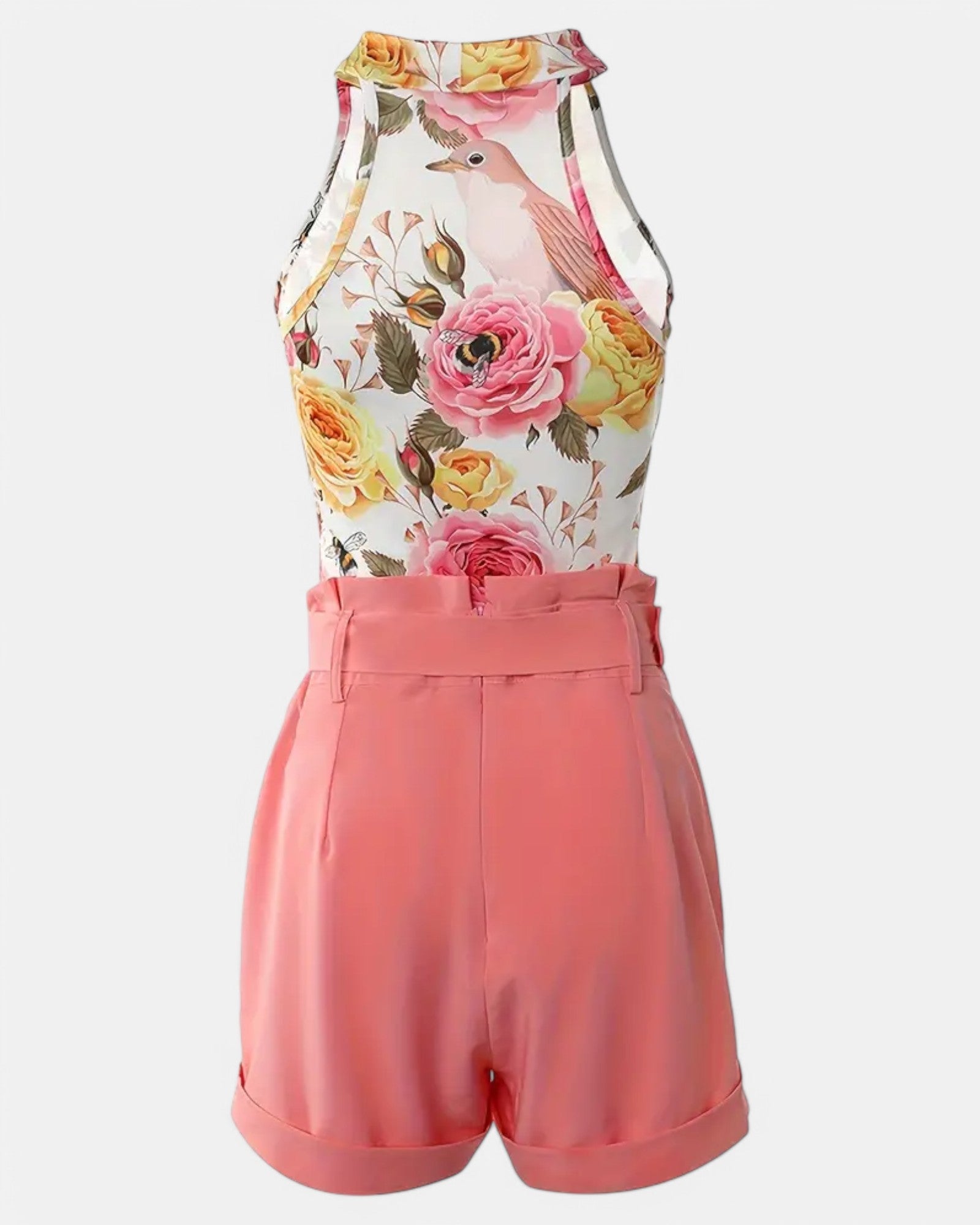 Amelia – Boho Floral Tank & Belted Shorts Set