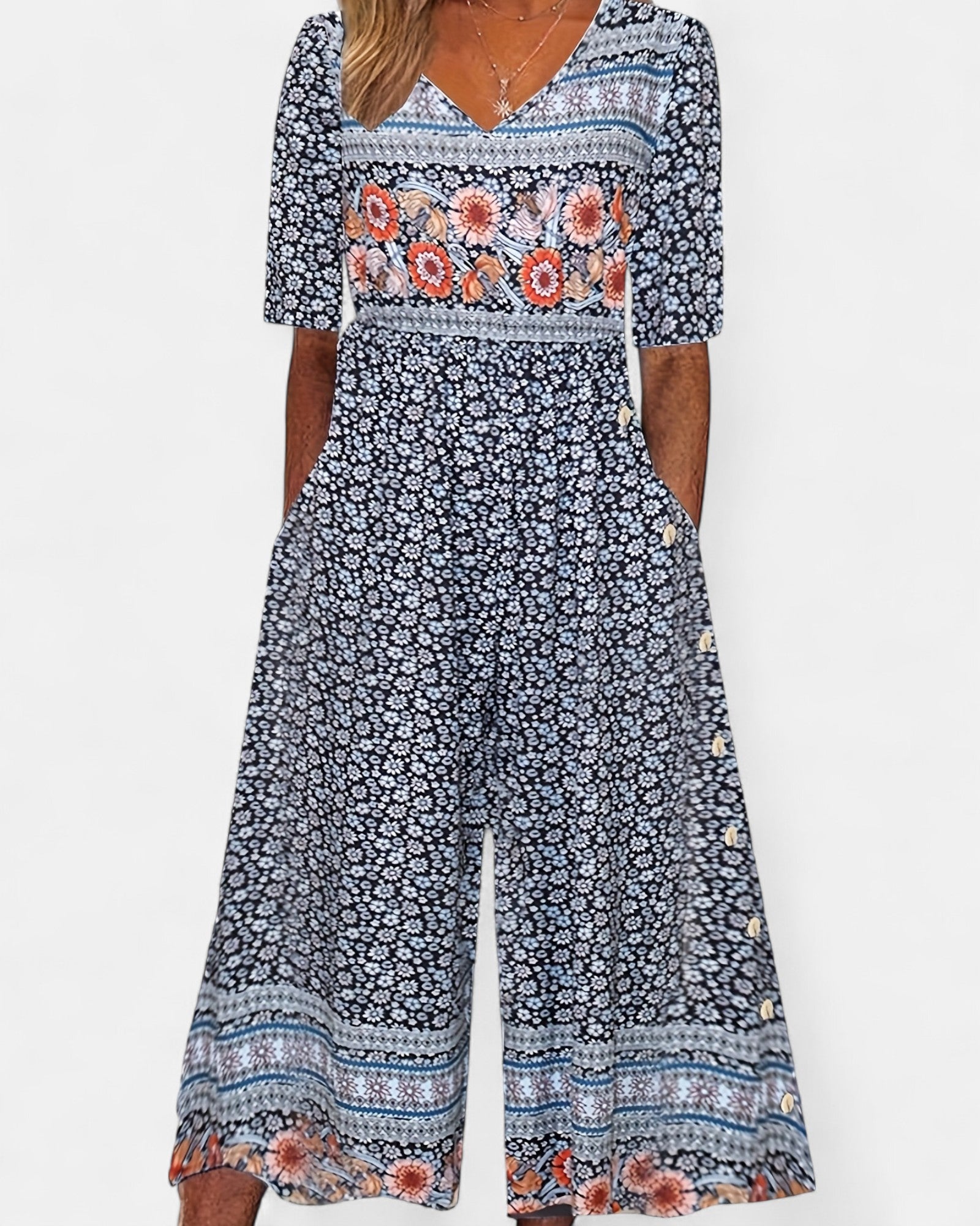 Alondra – Bohemian Floral Jumpsuit - Jumpsuit - Boho Style