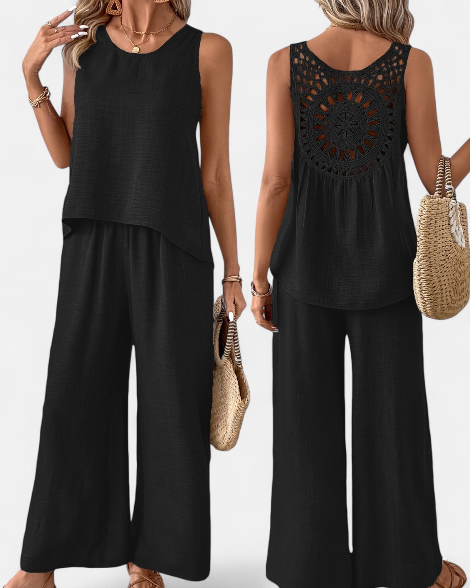 Alondra – Light Grey Sleeveless Boho Set - Outfit Sets - Boho Style