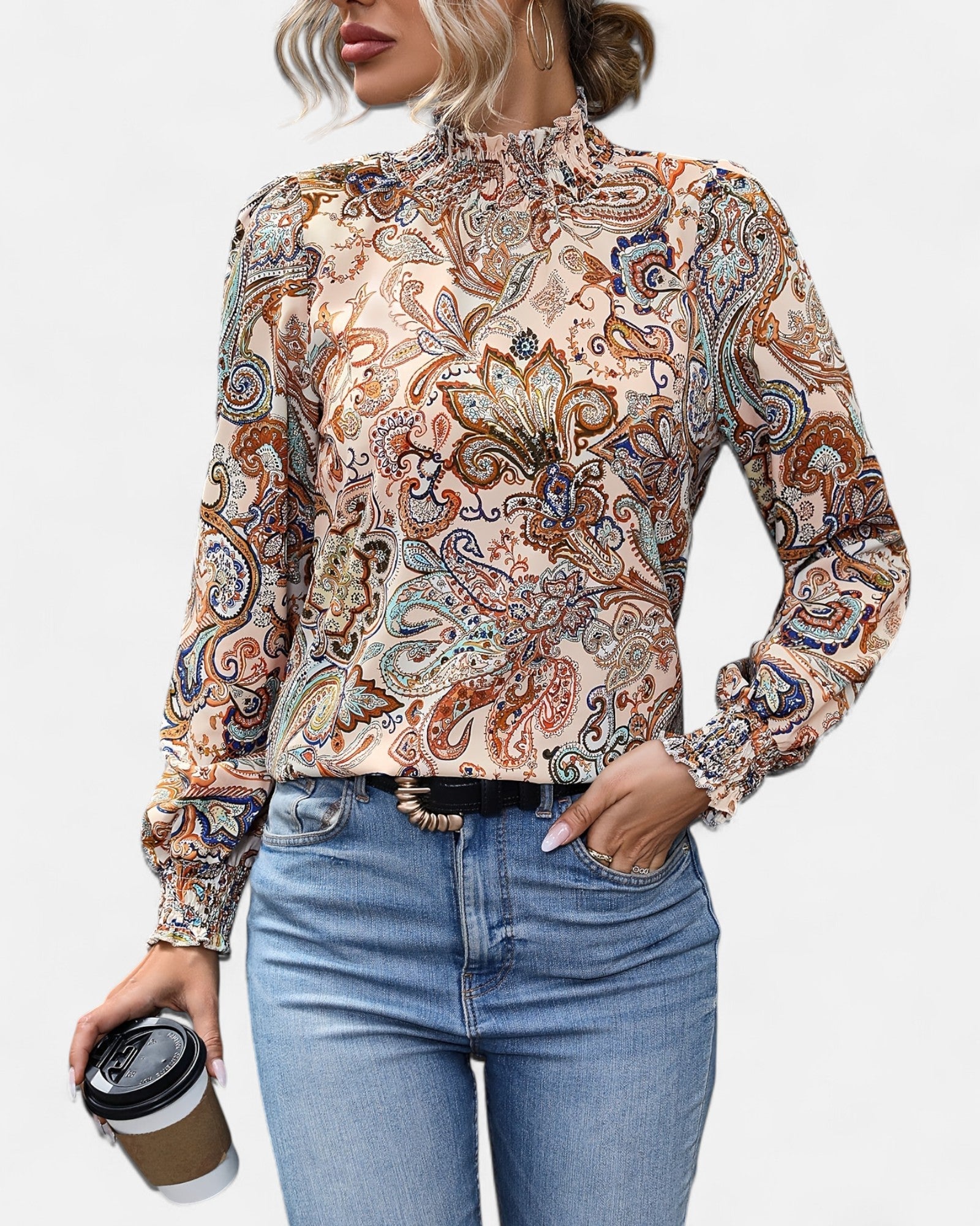 Amara – Chic Boho High Neck Long Sleeve Blouse - Blouse - Boho Style
