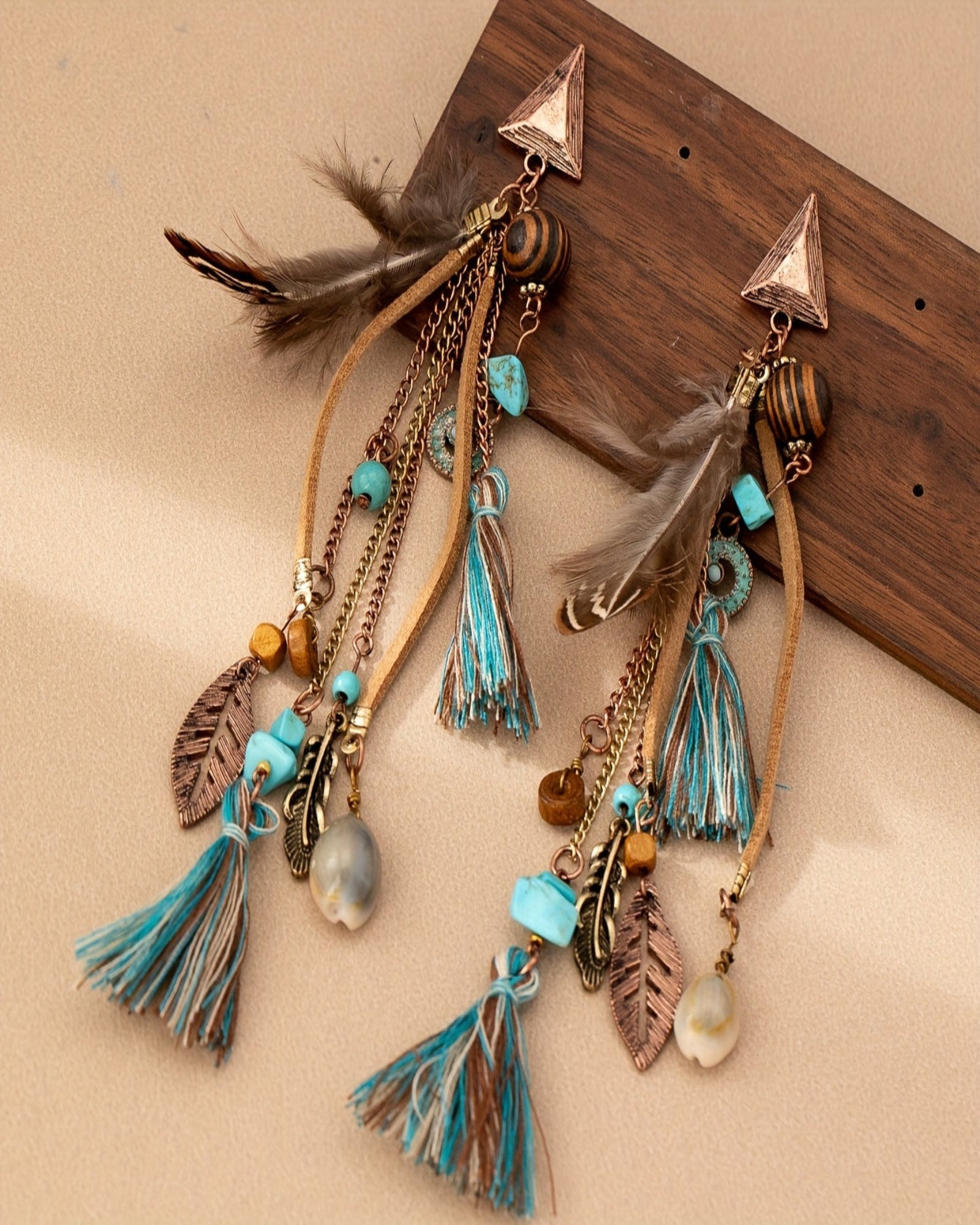 Amelia – Boho Feather Tassel Earrings in Alloy - Earrings - Boho Style
