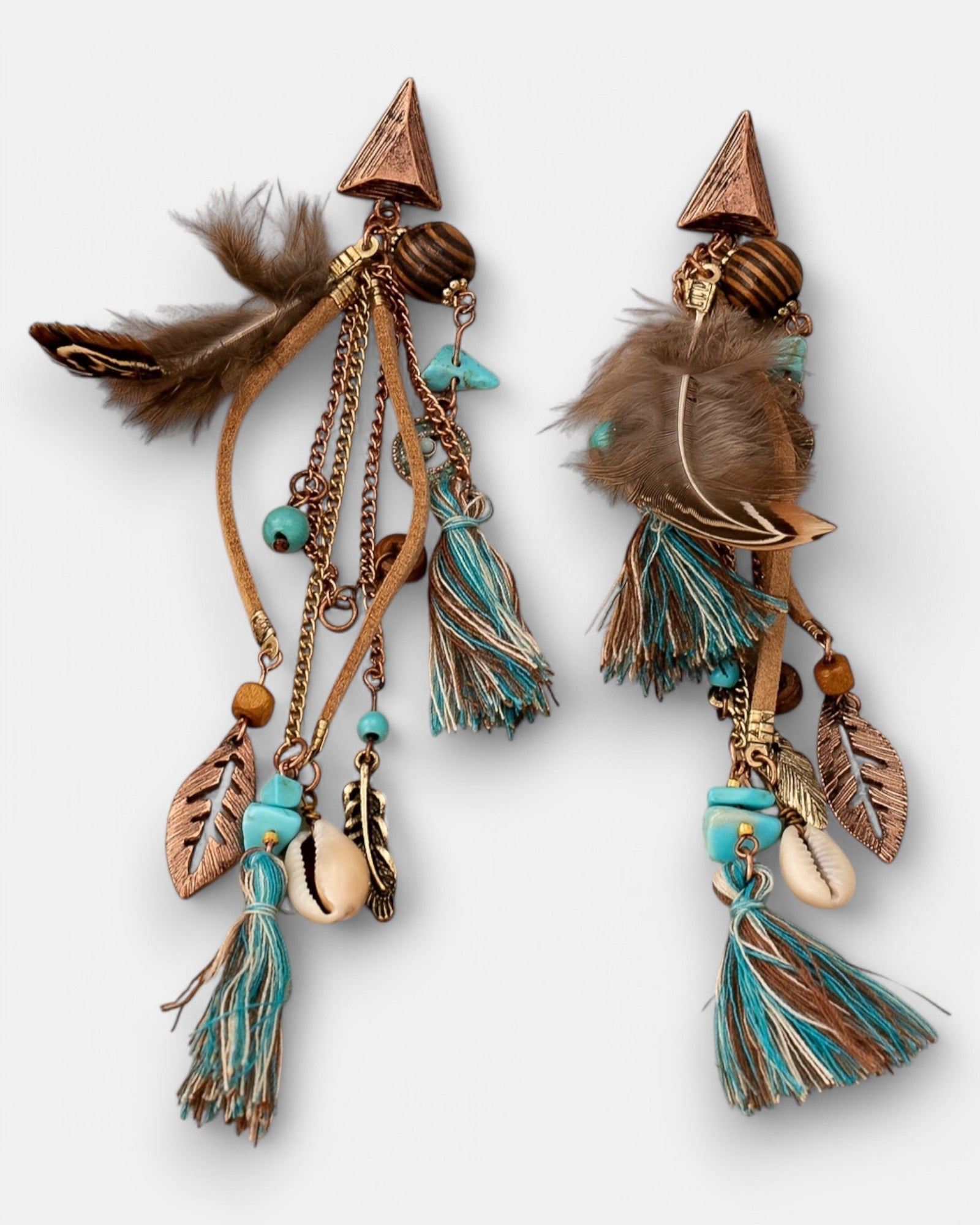 Amelia – Boho Feather Tassel Earrings in Alloy - Earrings - Boho Style