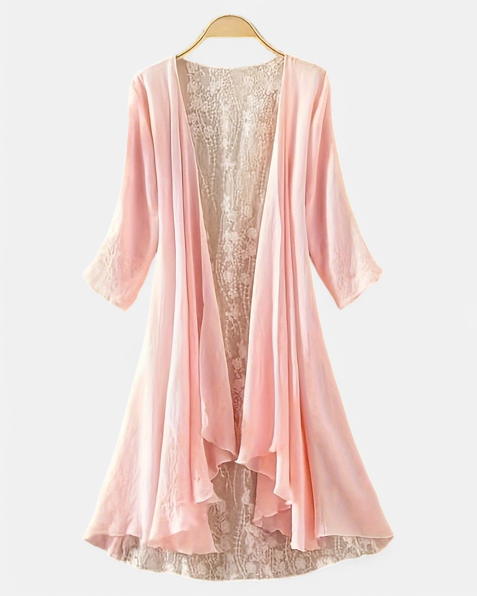 Amelia – Effortless Boho Lace - Trimmed Sheer Cardigan - Boho Style - Pink - S - 