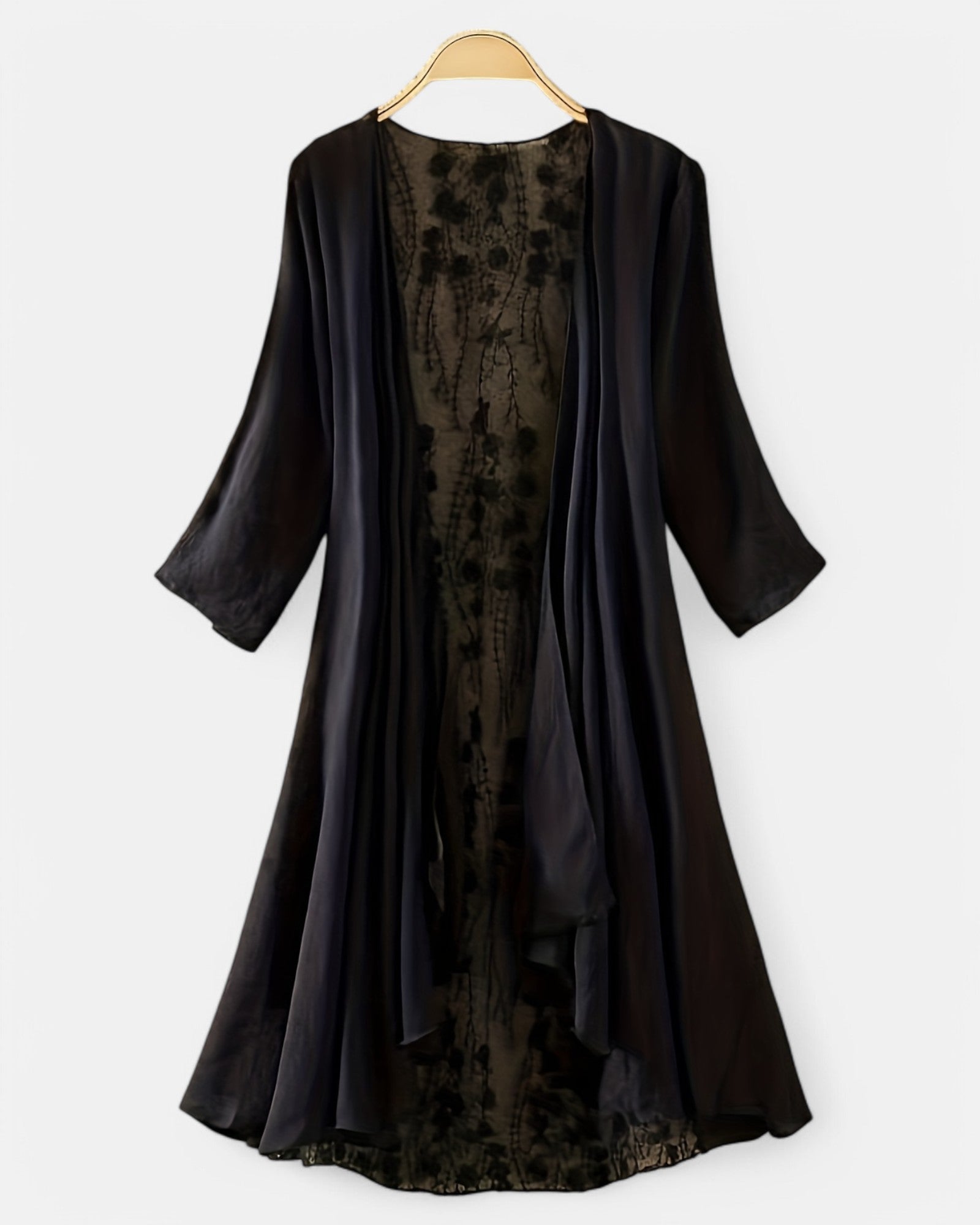 Amelia – Effortless Boho Lace - Trimmed Sheer Cardigan - Boho Style - Black - S - 