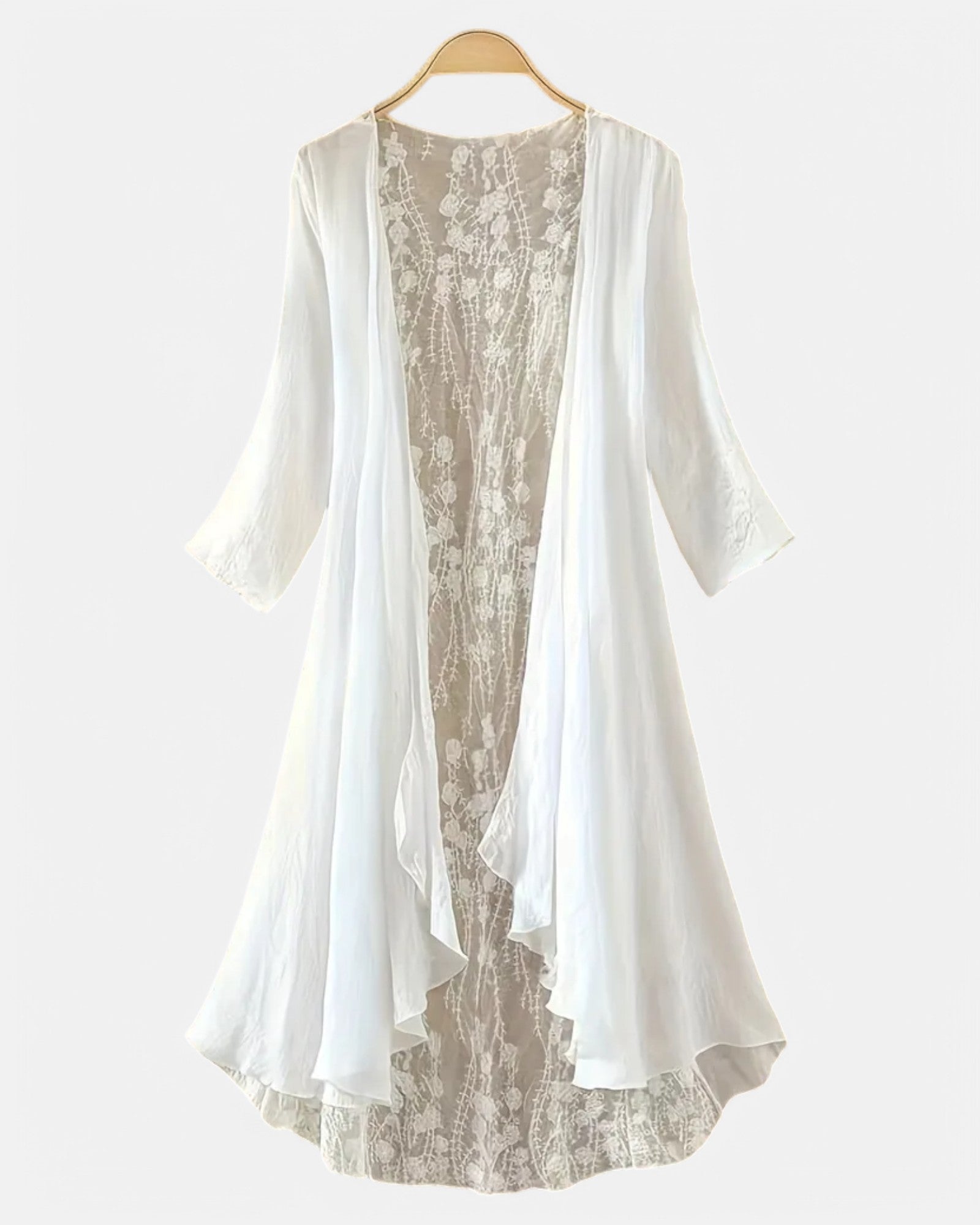 Amelia – Effortless Boho Lace - Trimmed Sheer Cardigan - Boho Style - White - S - 