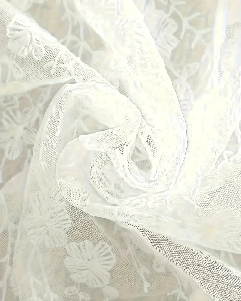 Amelia – Effortless Boho Lace - Trimmed Sheer Cardigan - Boho Style - White - S - 