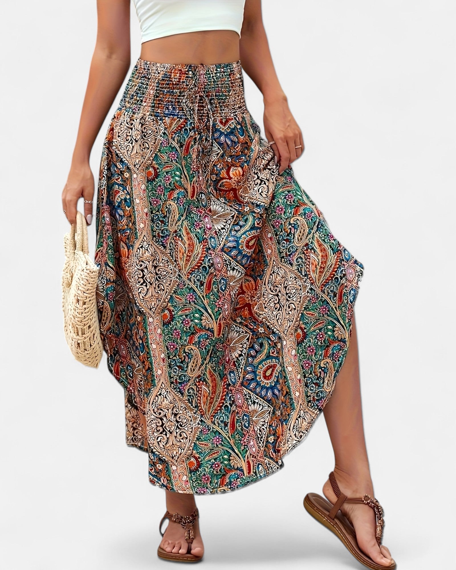 Amoura – Boho Paisley Print High - Waist Maxi Skirt - Skirt - Boho Style