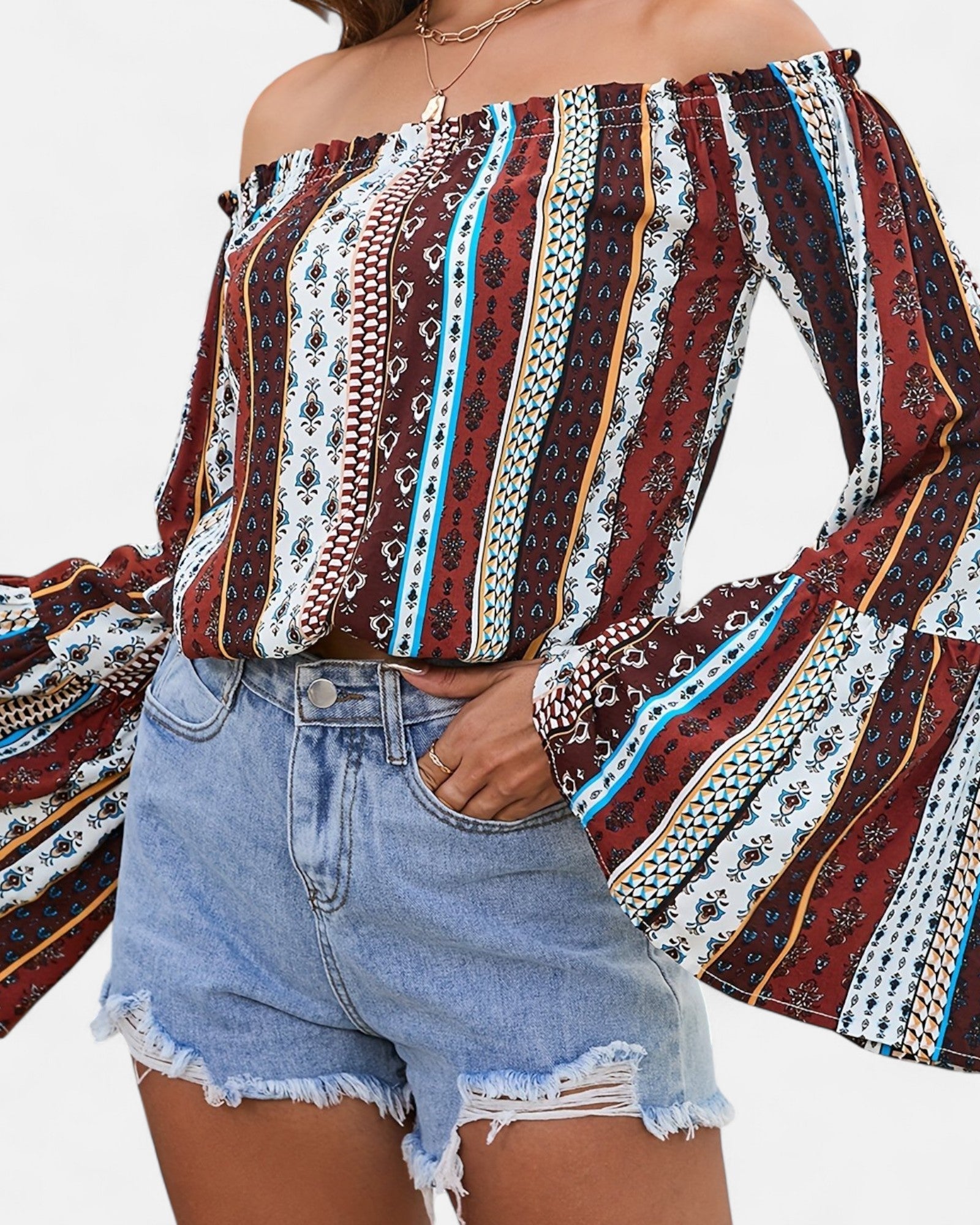 Anaya – Boho Floral Off - Shoulder Top with Flutter Sleeves - Off - Shoulder Top - Boho Style
