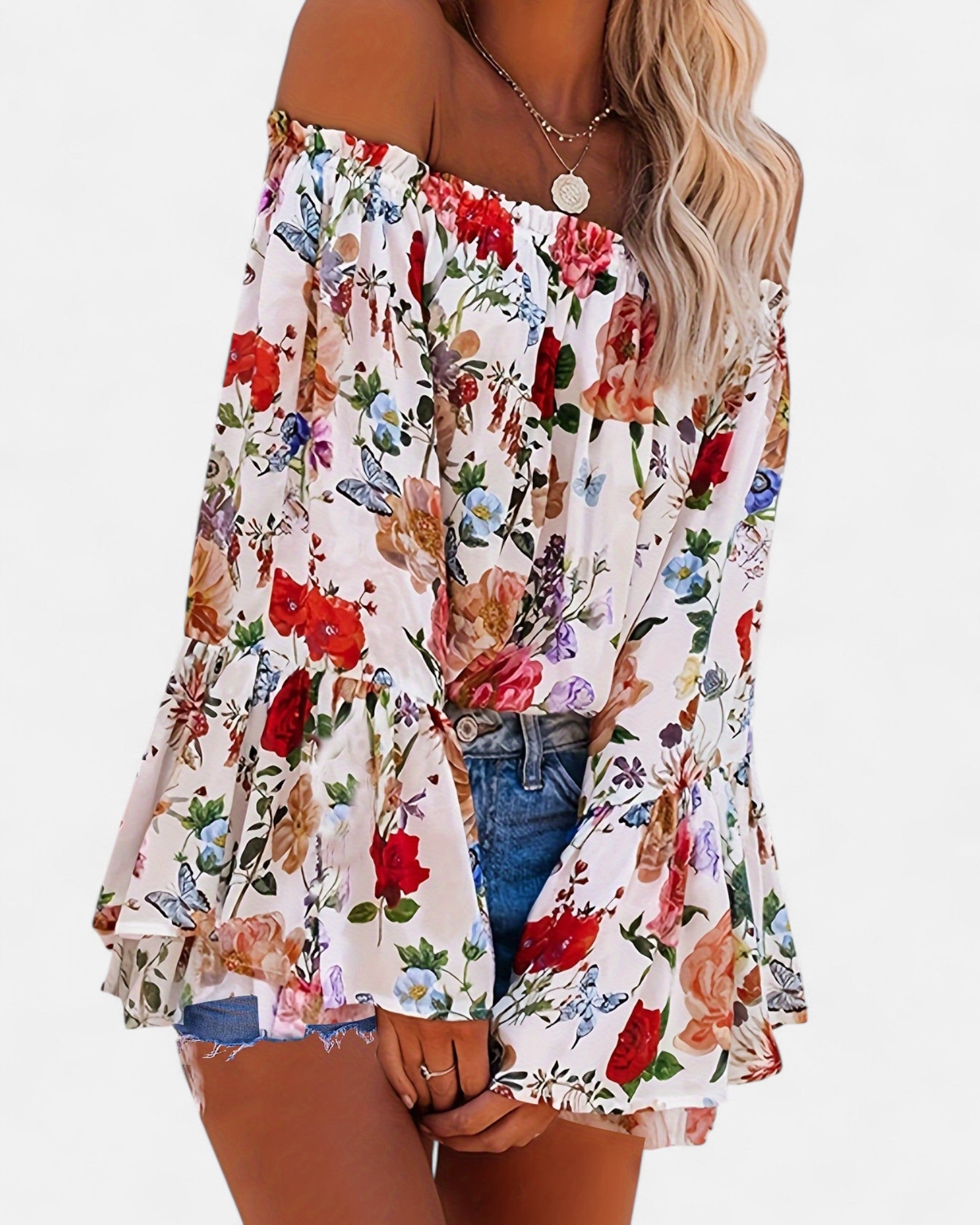 Anaya – Boho Floral Off - Shoulder Top with Flutter Sleeves - Off - Shoulder Top - Boho Style