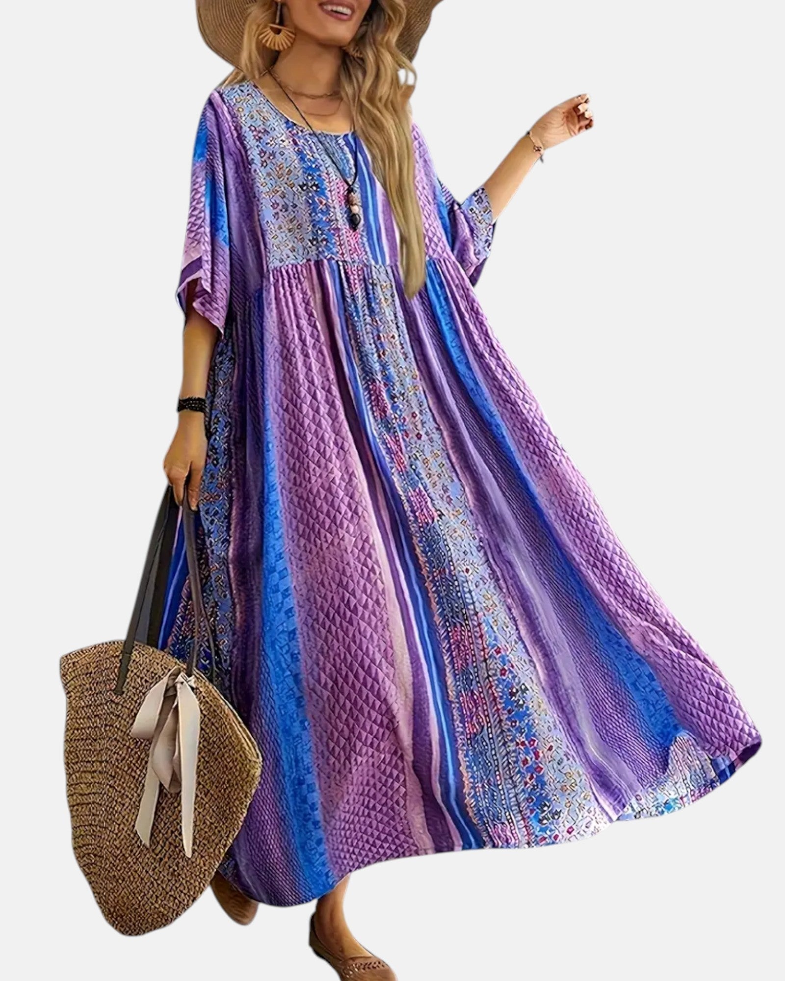 Arabella – Breezy Cotton Plus Size Boho Maxi Dress - Boho Style - Dark Violet - XL - 