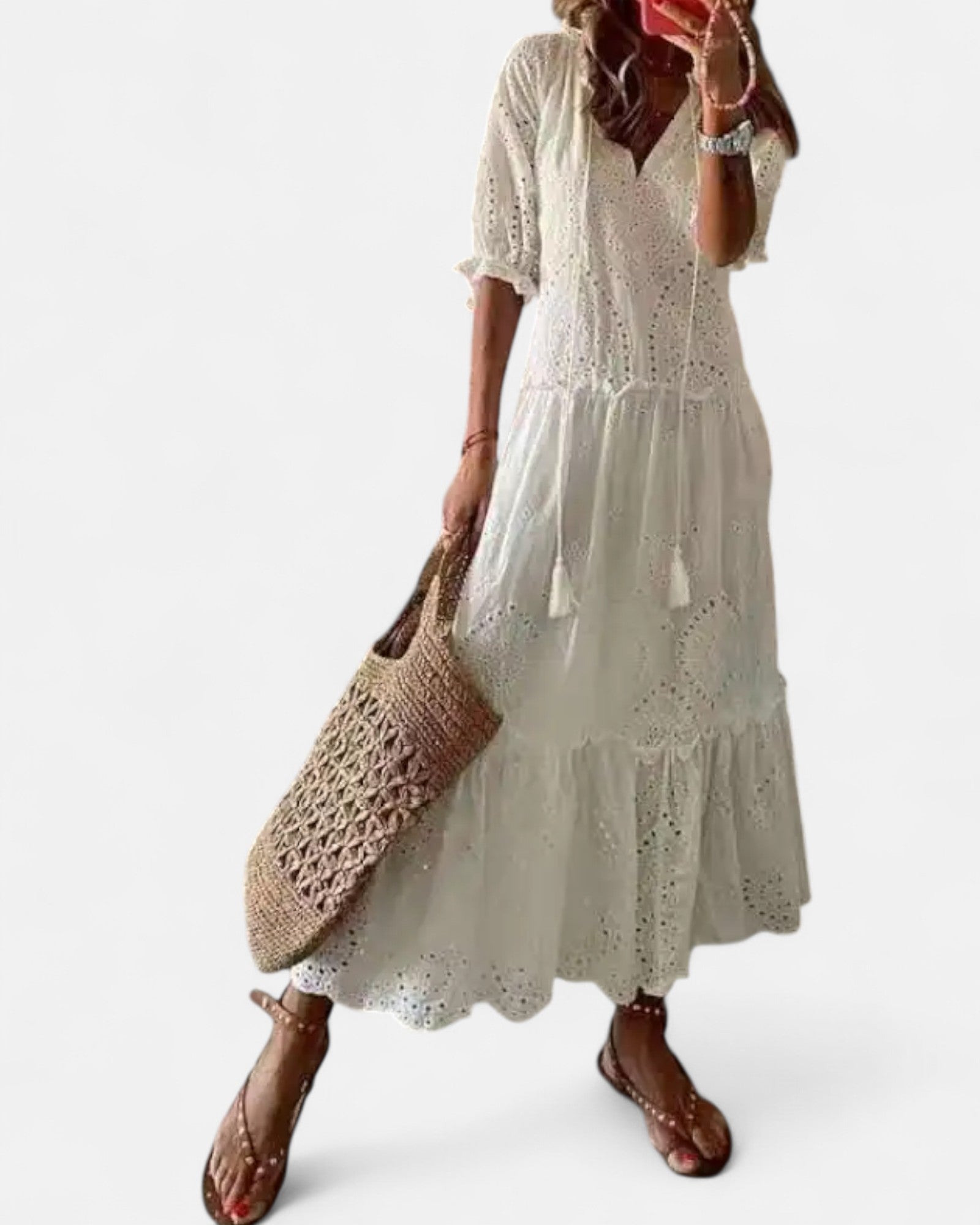 Arabella – White Bohemian Lace Dress with Ruffles & Flow - Dress - Boho Style