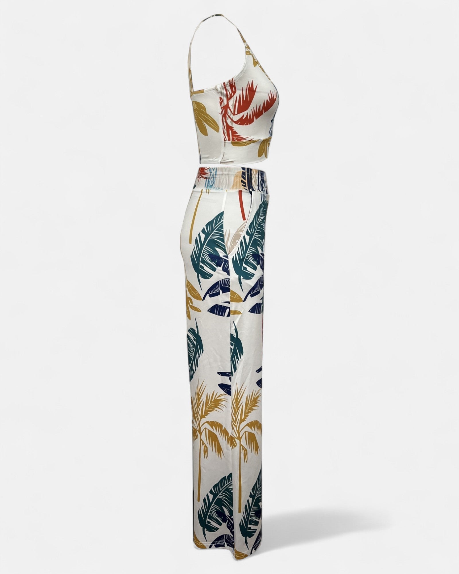 Ariella – Boho Tropical Print V Neck Sleeveless Set & Wide Leg Trousers - Outfit Sets - Boho Style