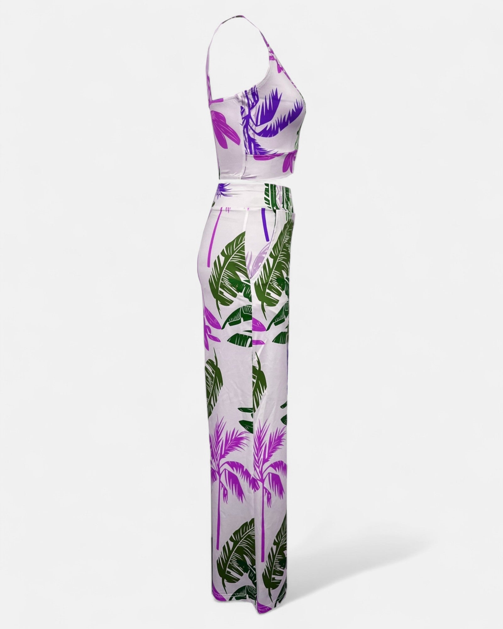 Ariella – Boho Tropical Print V Neck Sleeveless Set & Wide Leg Trousers - Outfit Sets - Boho Style